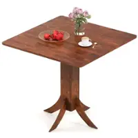 Costway Square Dining Table with Pedestal Base 33" Wooden Kitchen Table for 2-4 People - Brown - Front_Zoom