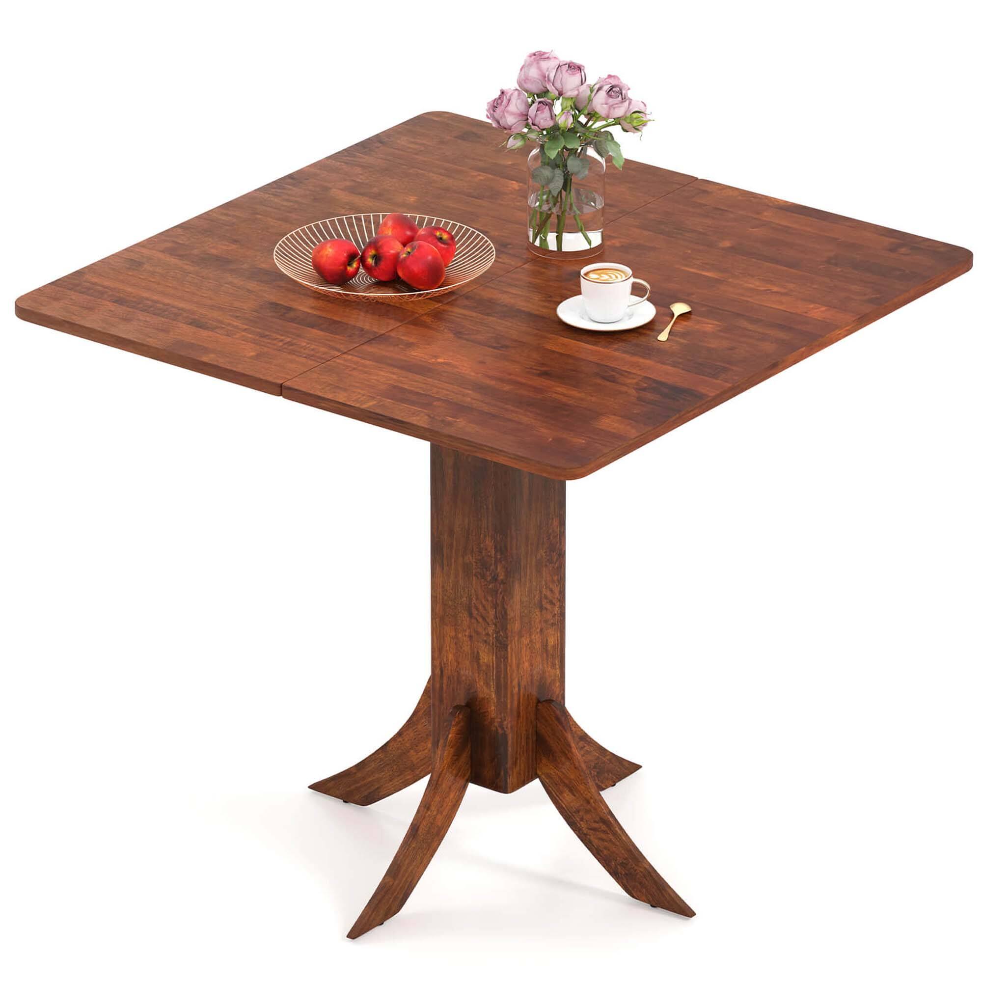 Front. Costway - Square Dining Table with Pedestal Base 33" Wooden Kitchen Table for 2-4 People - Brown.