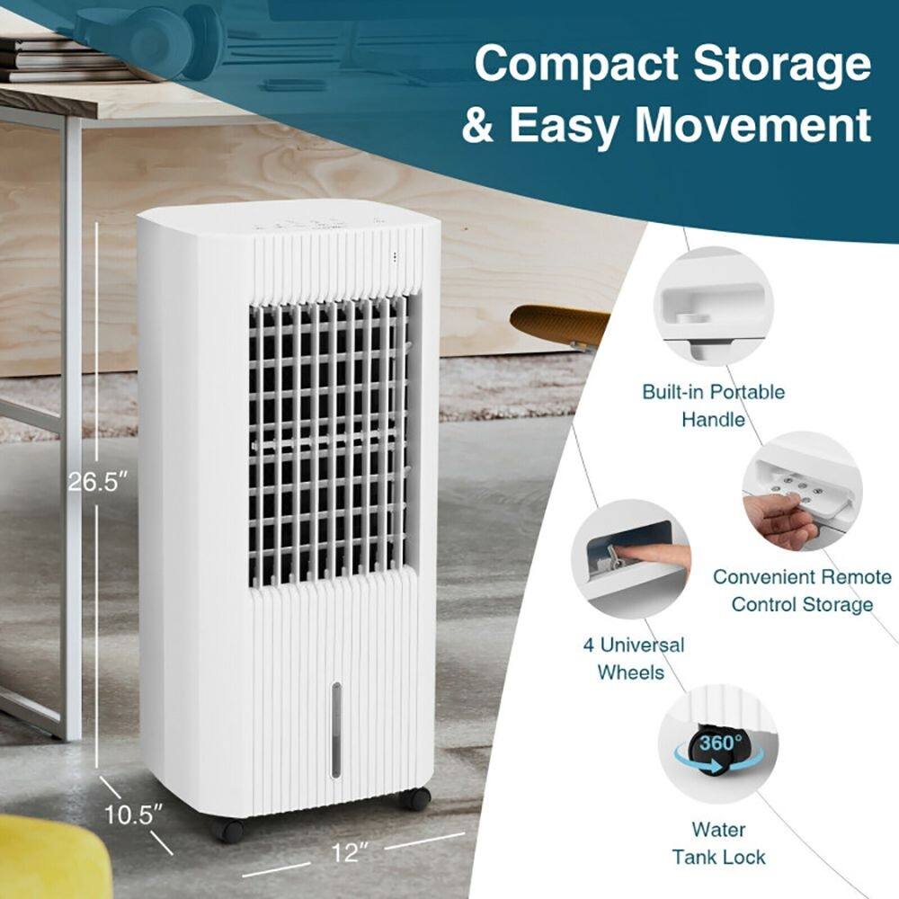 Compact Storage & Easy Movement  
Built-in Portable Handle  
26.5"  
Convenient Remote Control Storage  
4 Universal Wheels  
360°  
10.5"  
12"  
Water Tank Lock