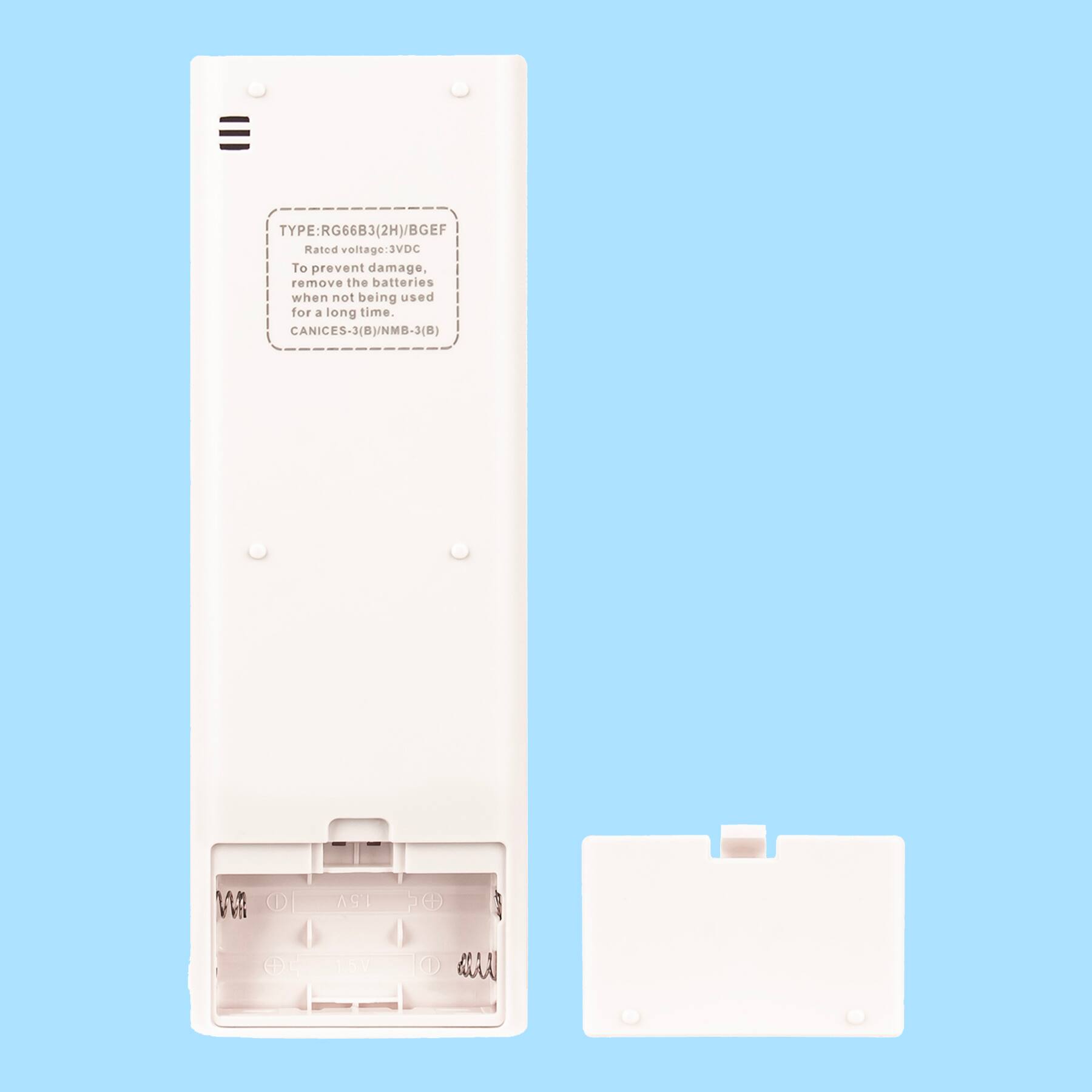 TYPE: RG66B3(2H)/BGEF  
Rated voltage: 3VDC  
To prevent damage, remove the batteries when not being used for a long time.  
CANICES-3(B)/NMB-3(B)