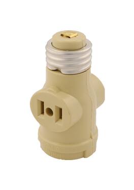 Leviton - Keyless Socket Adapter with 2 Outlets 660W 125V Medium Base Model 1403-I - Ivory