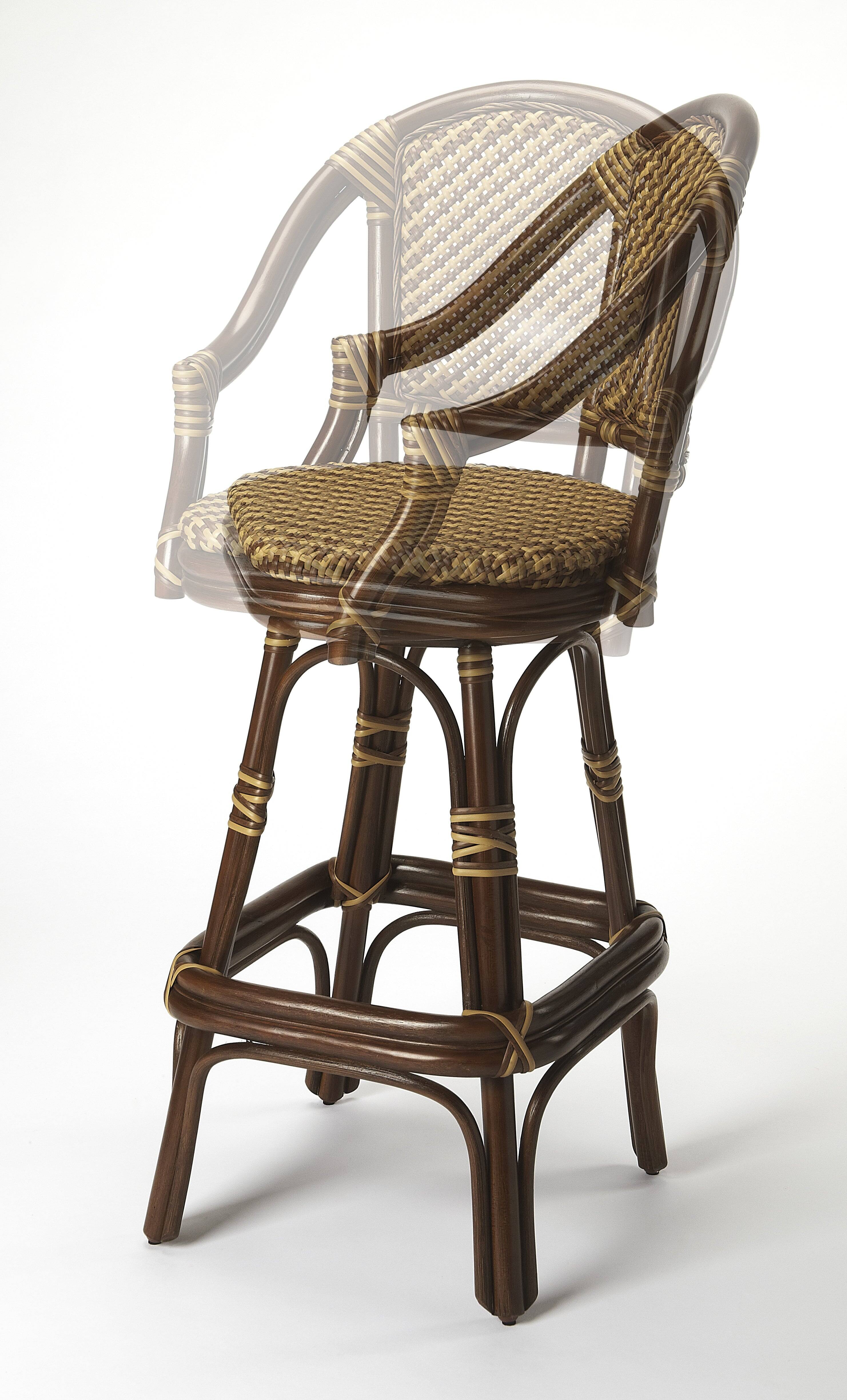 Alt View 1. Butler Specialty - Renata 29.75 in. Seat Height Rattan Bar Stool with Back - Multi-Color.
