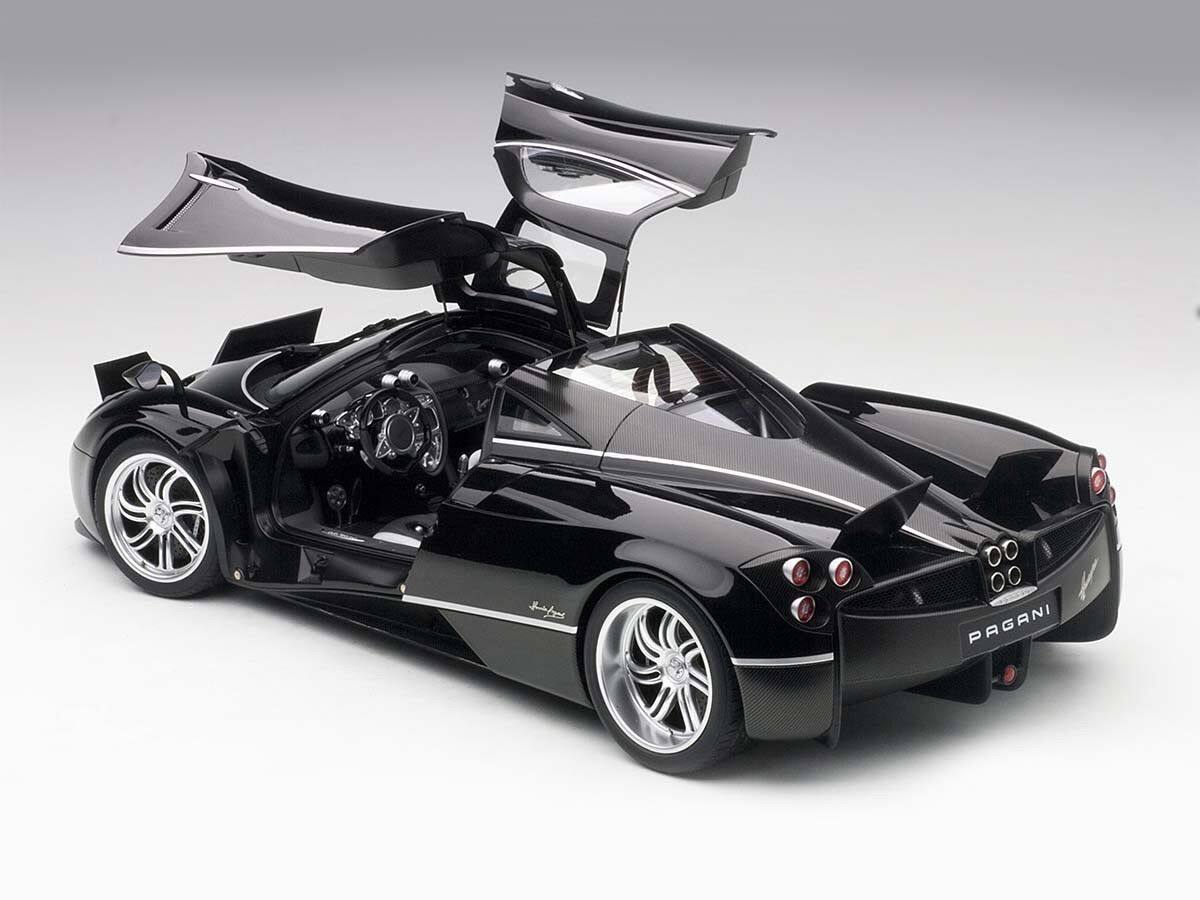 Alt View 1. Autoart - Pagani Huayra Gloss Black with Silver Stripes and Silver Wheels 1/12 Model Car by Autoart.