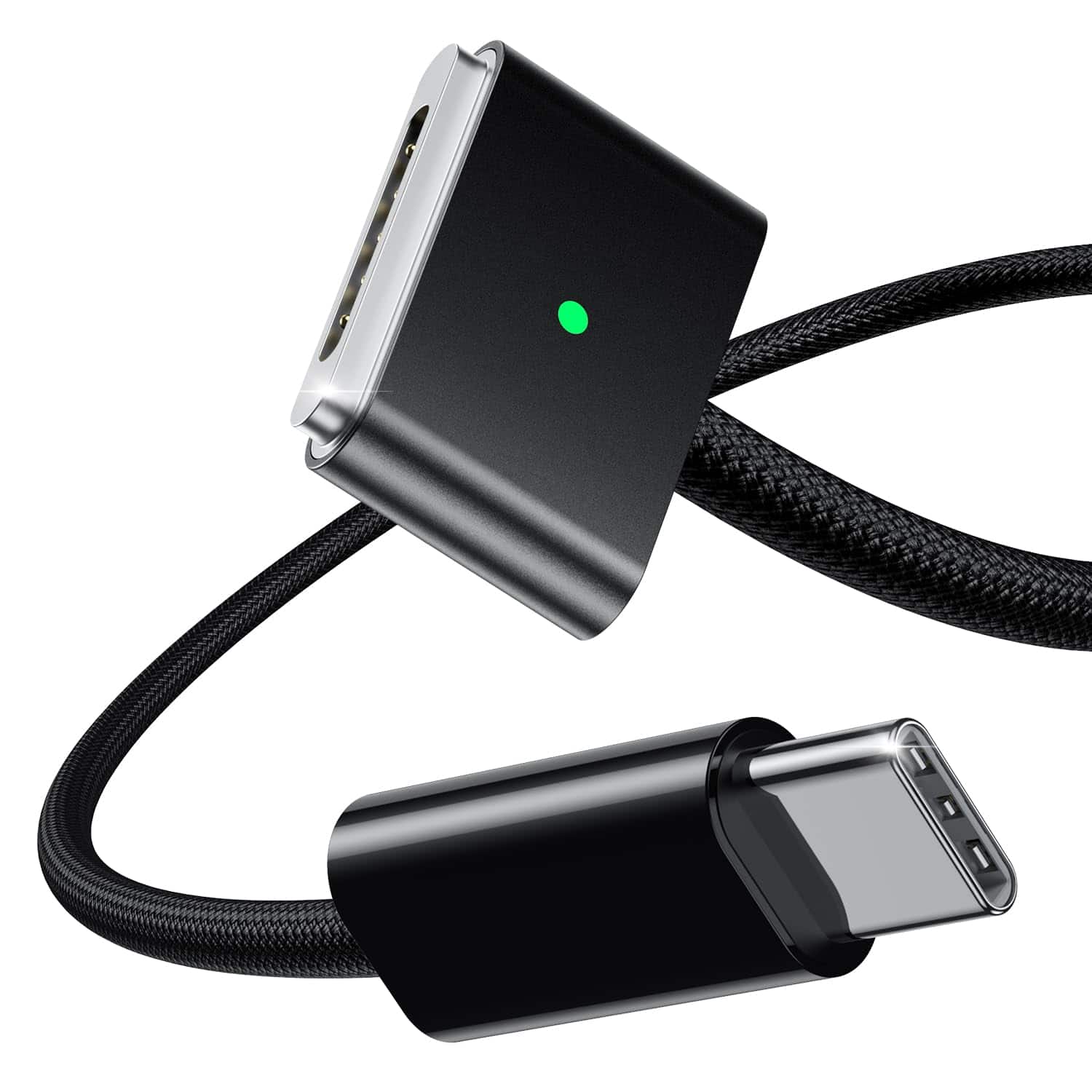 Front. Core Tech - USB-C to Magnetic 3 Charging Cable (6.6 ft) – 140W Fast Charging Braided Cable Compatible with MacBook Air & MacBook Pro.