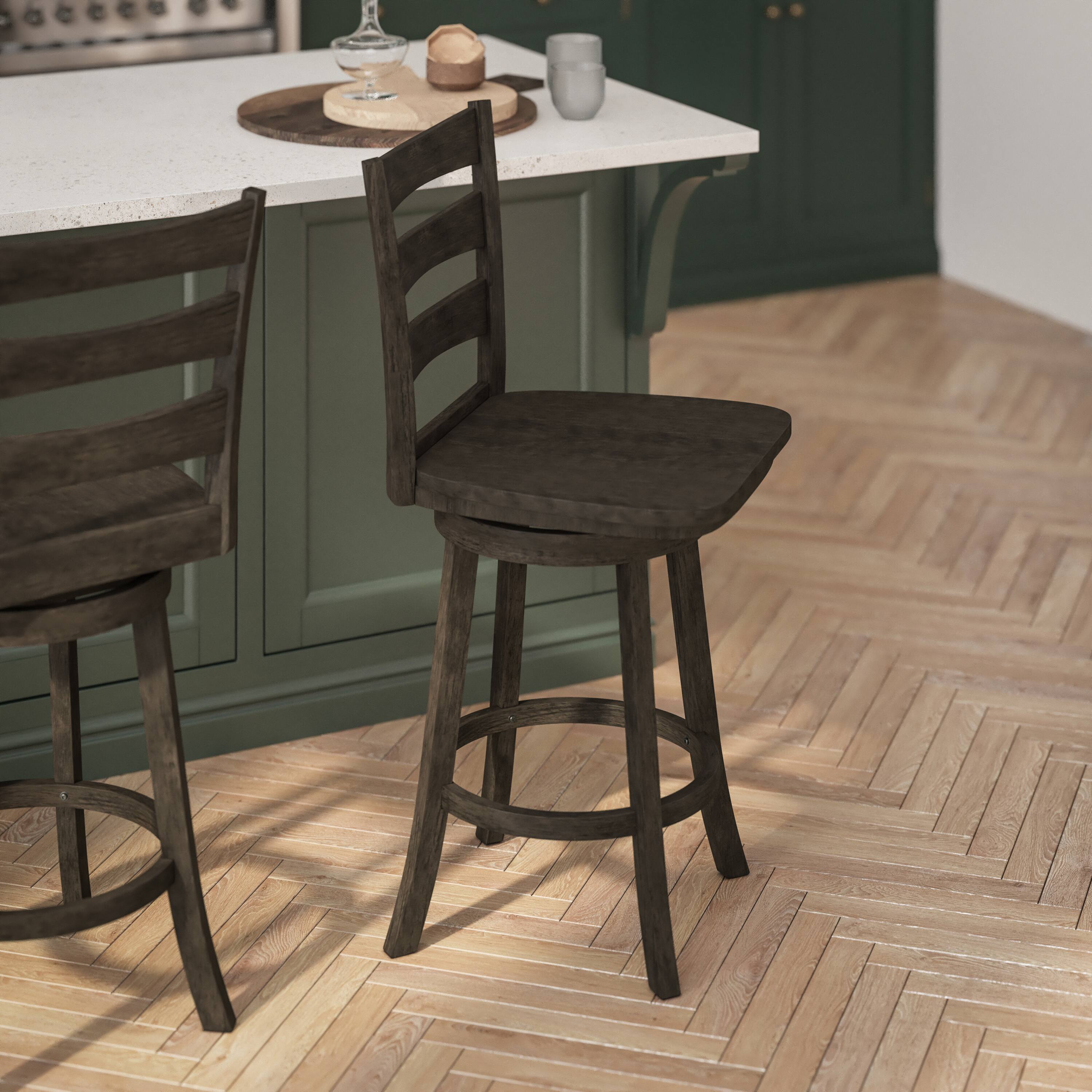 Alt View 3. Flash Furniture - Liesel Commercial Grade Wooden Classic Ladderback Swivel Counter Height Barstool with Solid Wood Seat, Gray Wash Walnut - Gray.