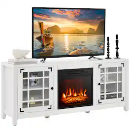 Costway - 58 Inches Fireplace TV Stand for TVs up to 65 Inches with 1400W Electric Fireplace - White