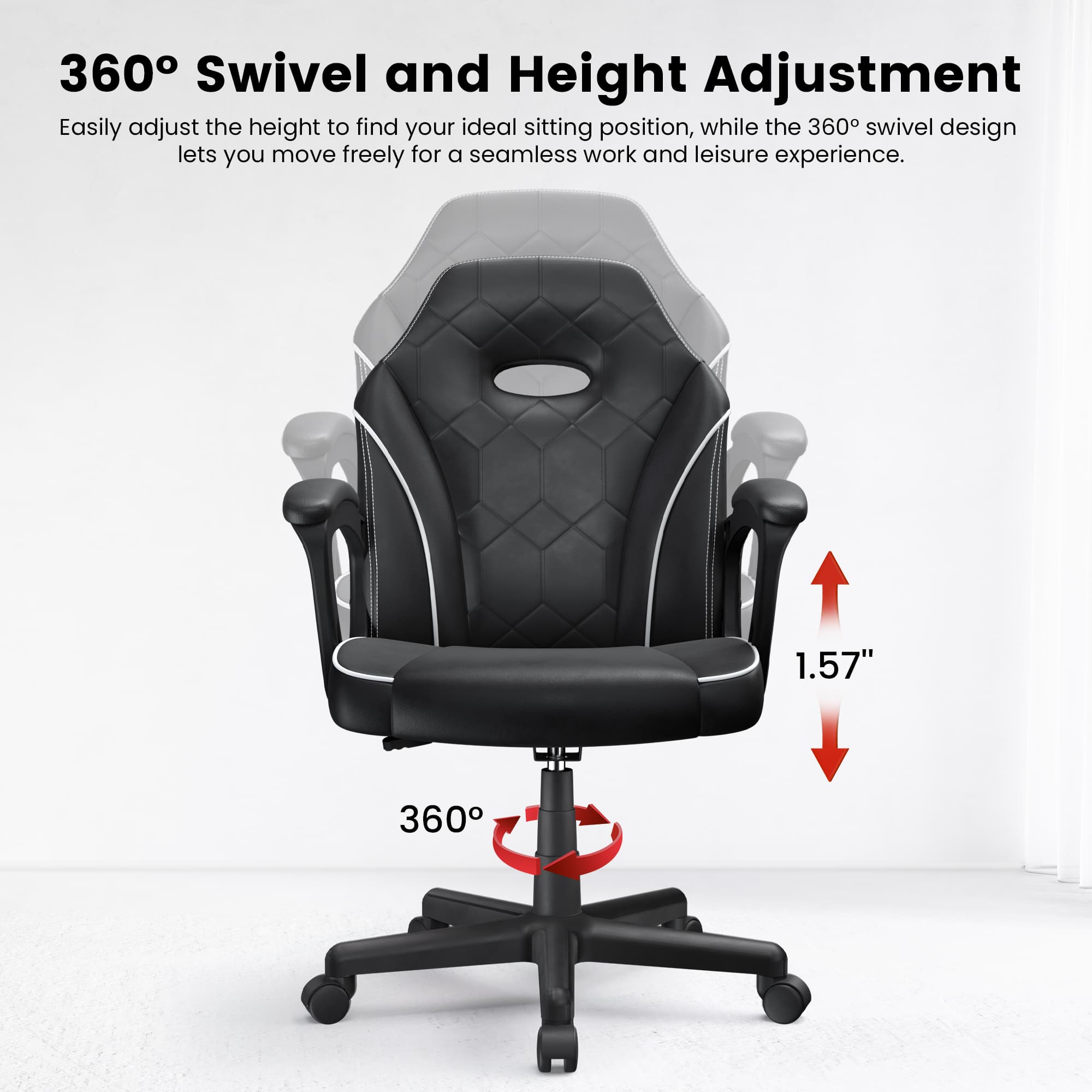 360 Swivel and Height Adjustment: Easily adjust the height to find your ideal sitting position, while the 360 swivel design lets you move freely for a seamless work and leisure experience.