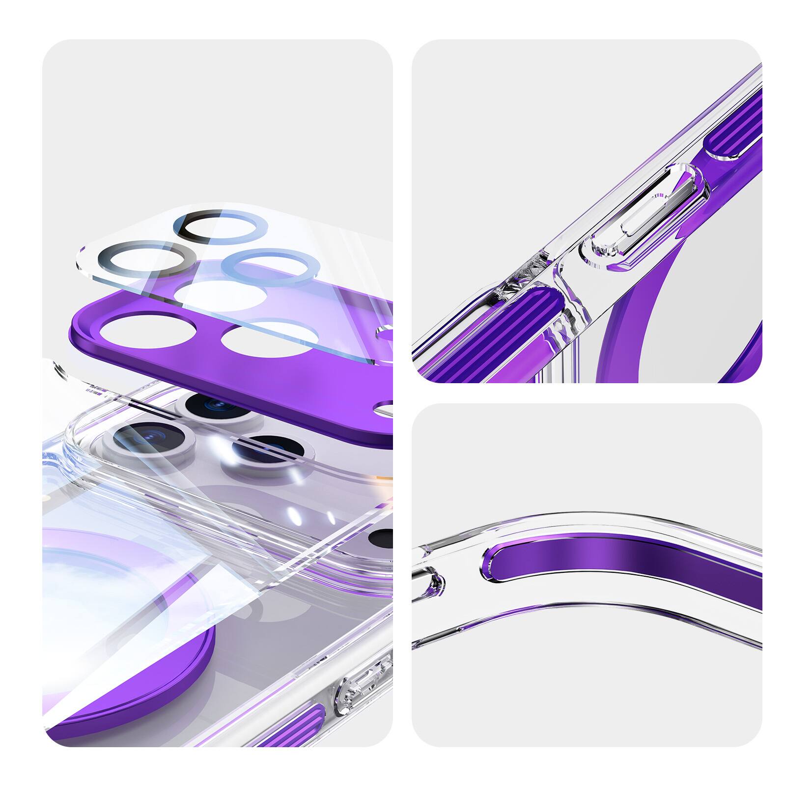Alt View 1. Dteck - Magnetic Clear Phone Case for Apple iPhone 17 Pro Max with Metal Rotating Stand,Shockproof PC+TPU Slim Transparent Cover - Darkpurple.
