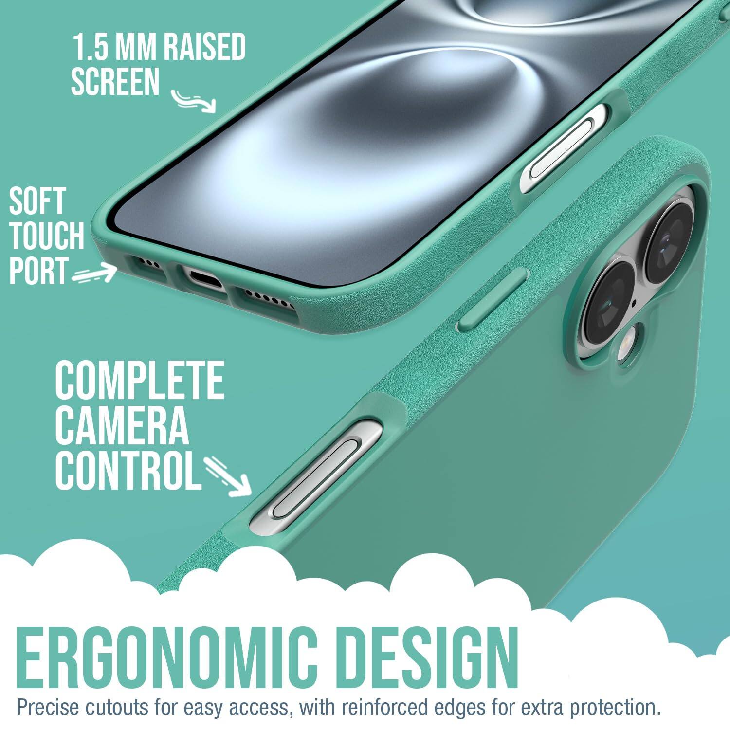 1.5 MM RAISED SCREEN  
SOFT TOUCH PORT  
COMPLETE CAMERA CONTROL  
ERGONOMIC DESIGN  

Precise cutouts for easy access, with reinforced edges for extra protection.