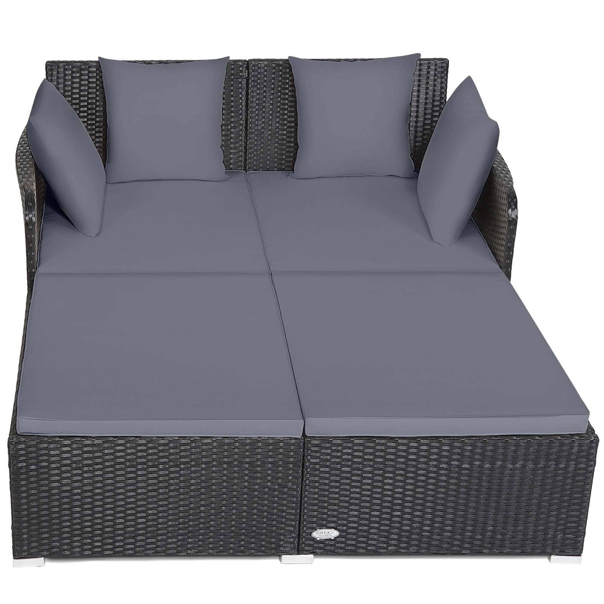 Alt View 9. Costway - Outdoor Patio Rattan Daybed Pillows Cushioned Sofa Furniture - Gray.