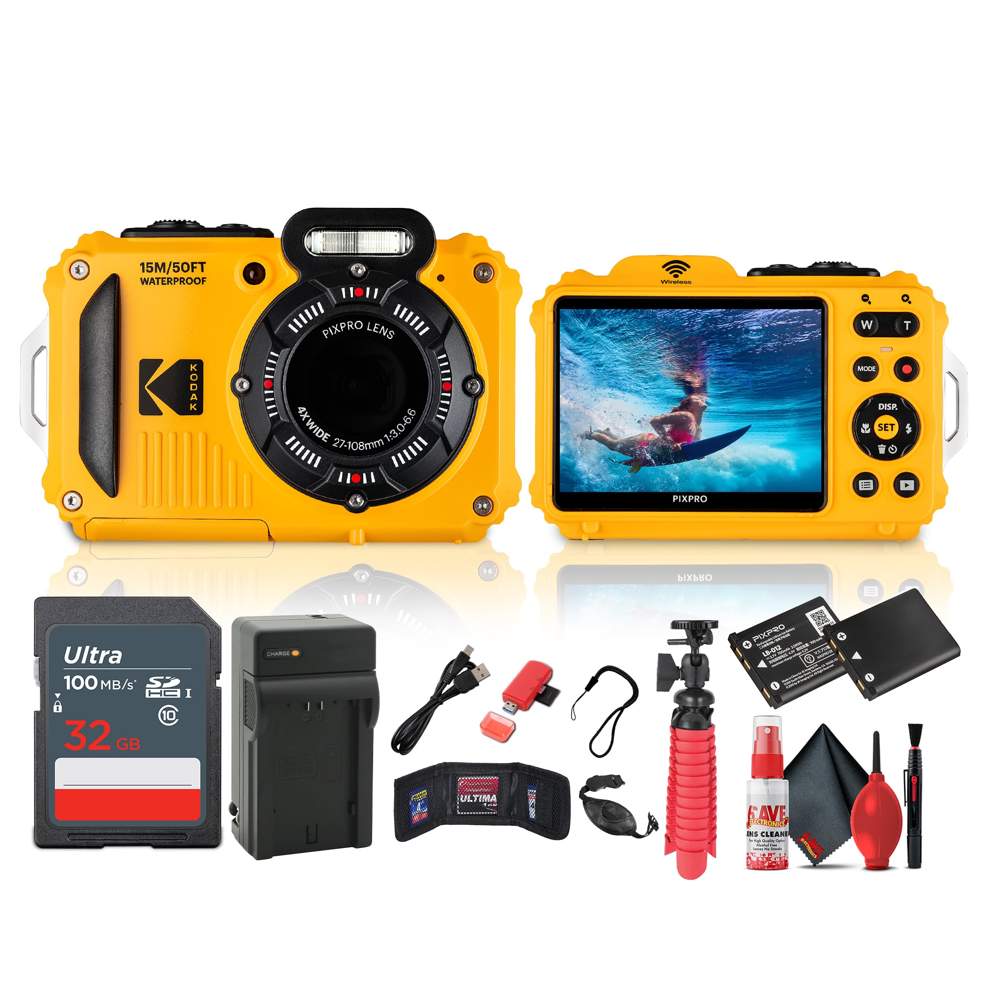 Kodak - Pixpro WPZ2 Digital Camera in Yellow (WPZ2YL) Bundle with Accessories