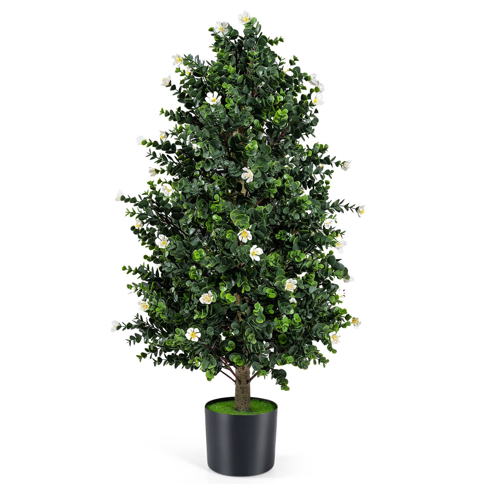 Alt View 9. Gymax - Gymax 2 Pack 36'' Artificial Topiary Cone Tree w/49 Flowers Cement-filled Planter Green & Purple & Black - White.