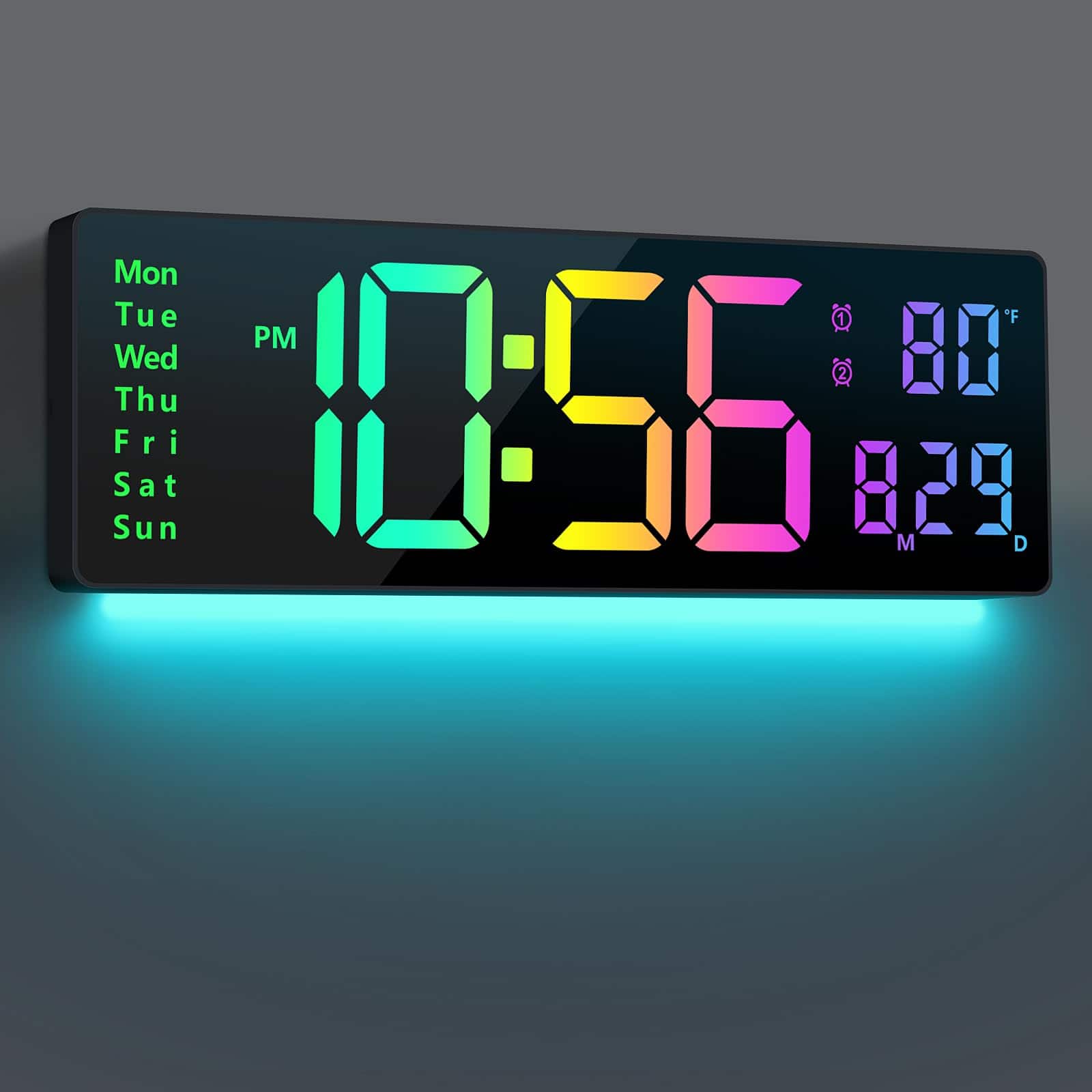 Dazzed Corner - 16" Digital Wall Clock with Large LED Display, 11 RGB Colors, Remote Control - Multicolor