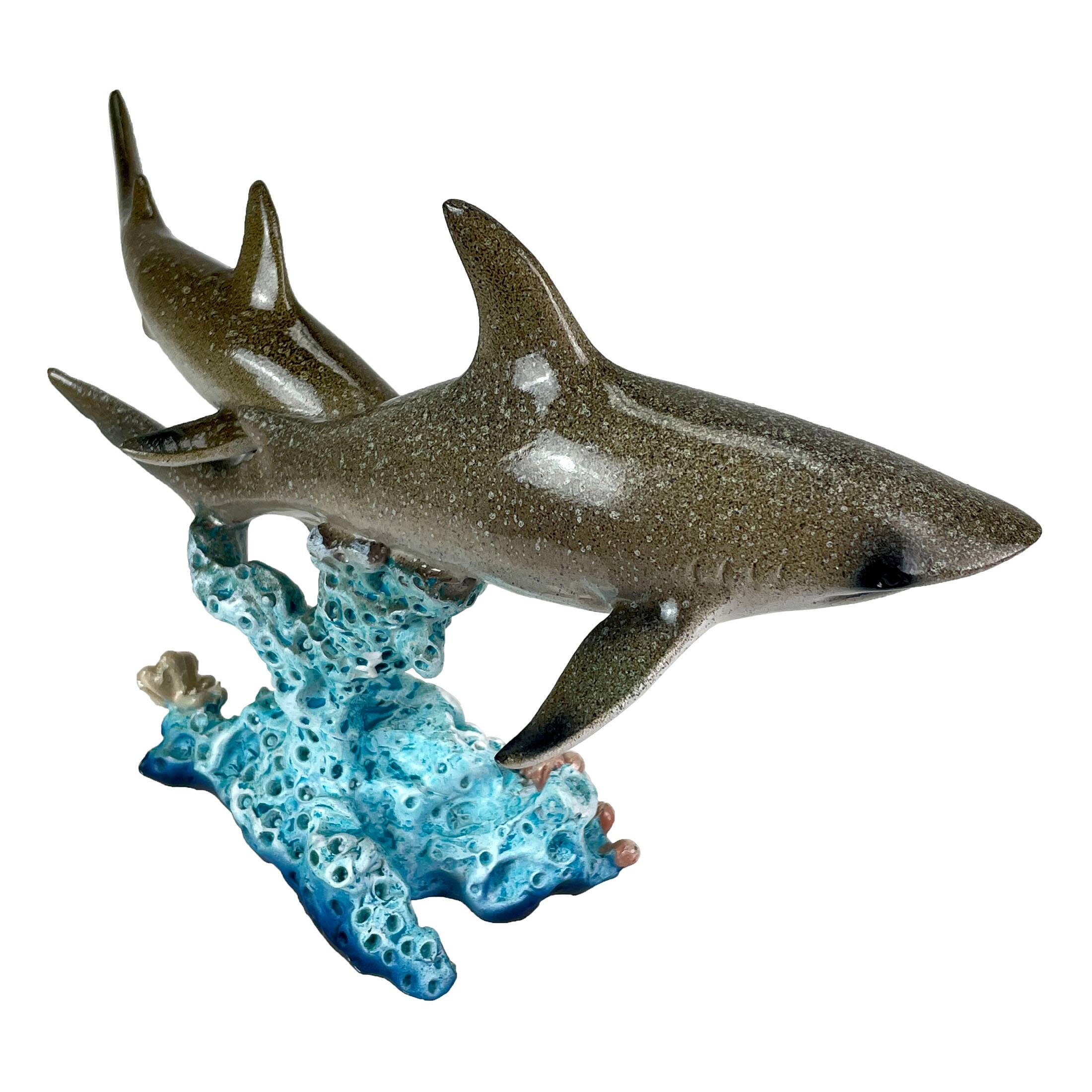 Alt View 7. Things2Die4 - Double Sharks on Coral Statue 10" Hand-Painted Ocean Marine Decor - Multicolored.