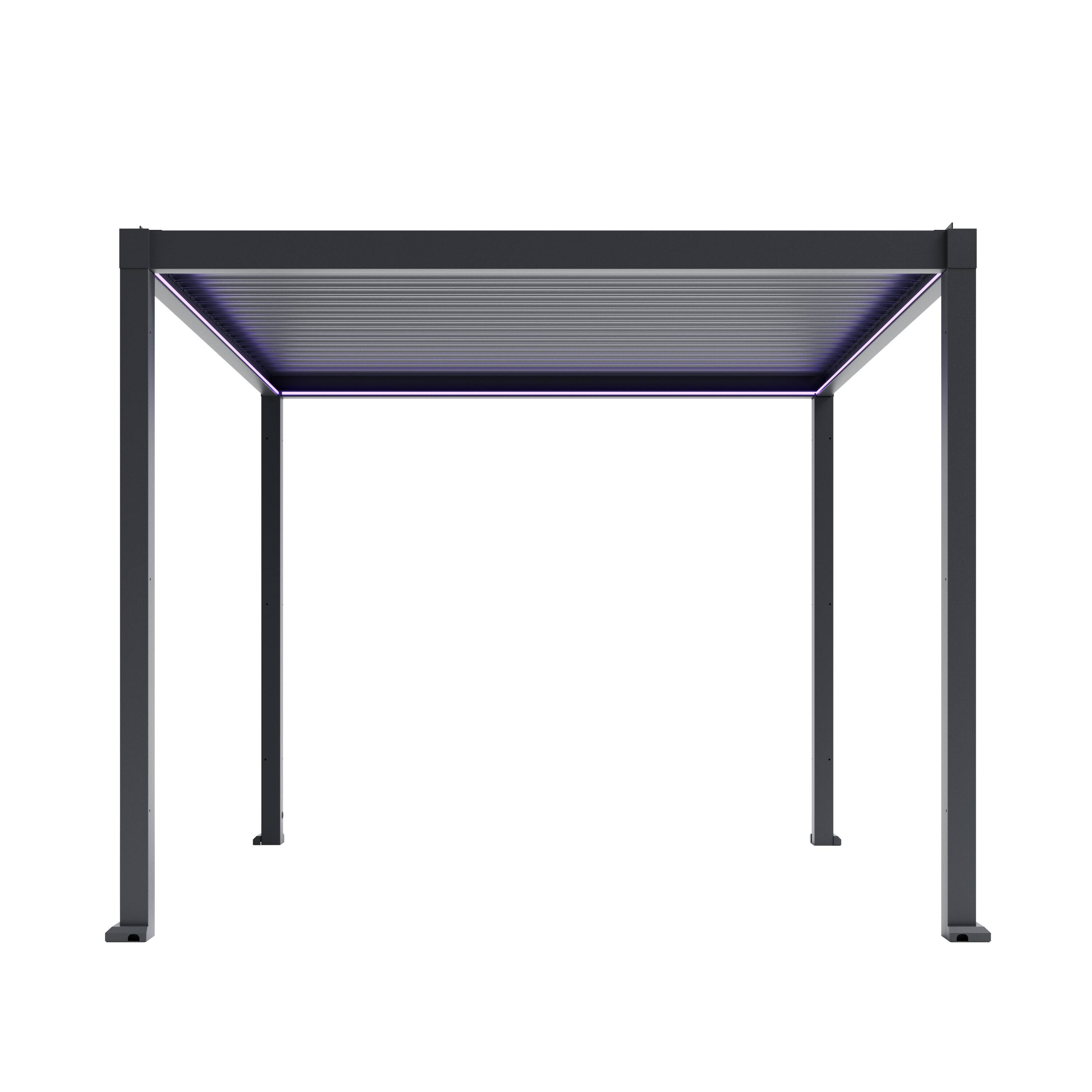 Left. Mondawe - 10x10FT Electric Adjustable Aluminum Louver Pergola with Integrated LED Lights - Gray.