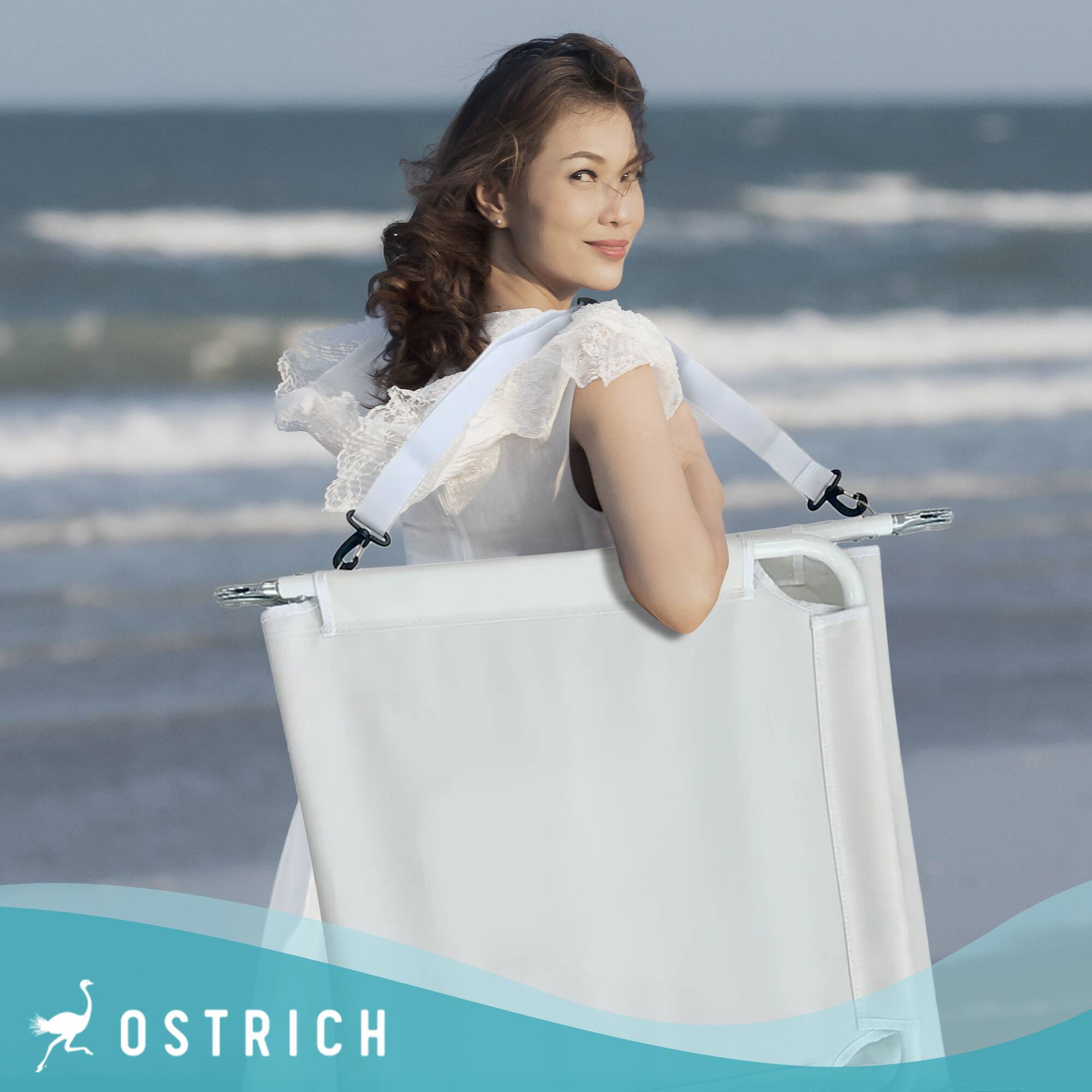 Alt View 7. Ostrich - Ostrich Custom Fitted Beach Towel & Ladies Chaise Lounge Beach Pool Chair, White - White.