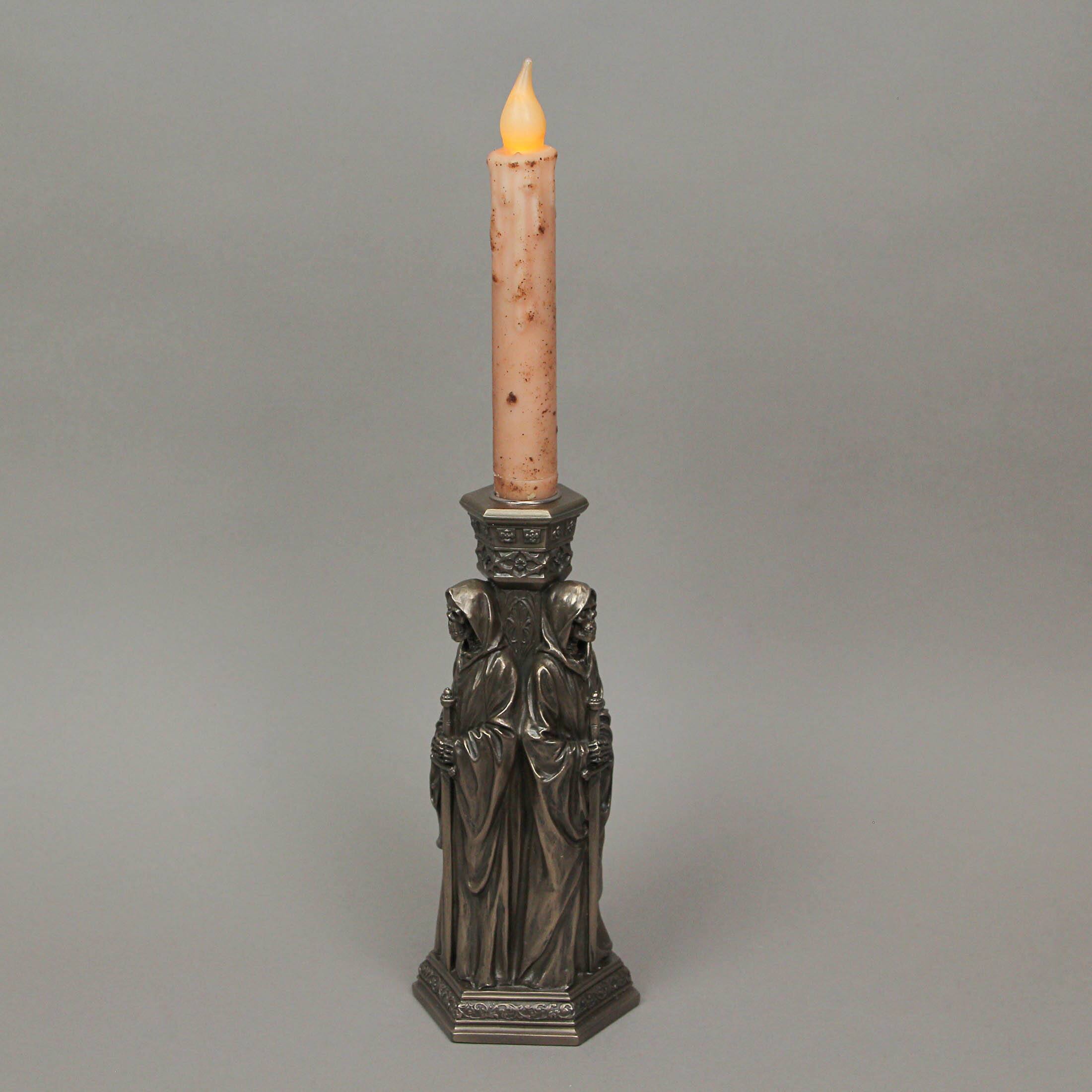 Alt View 2. Veronese Design - The Deaths Macabre Triple Skeleton Grim Reaper Single Taper Candle Holder - Bronze.