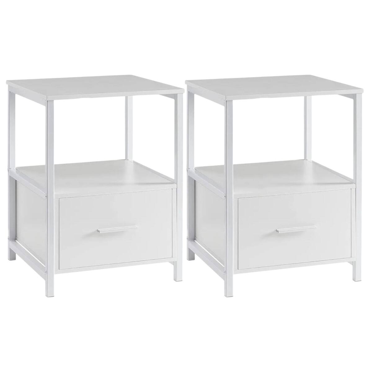 Front. SlickBlue - Modern End Tables with Drawers, Set of 2 Wood and Metal Nightstands - White.