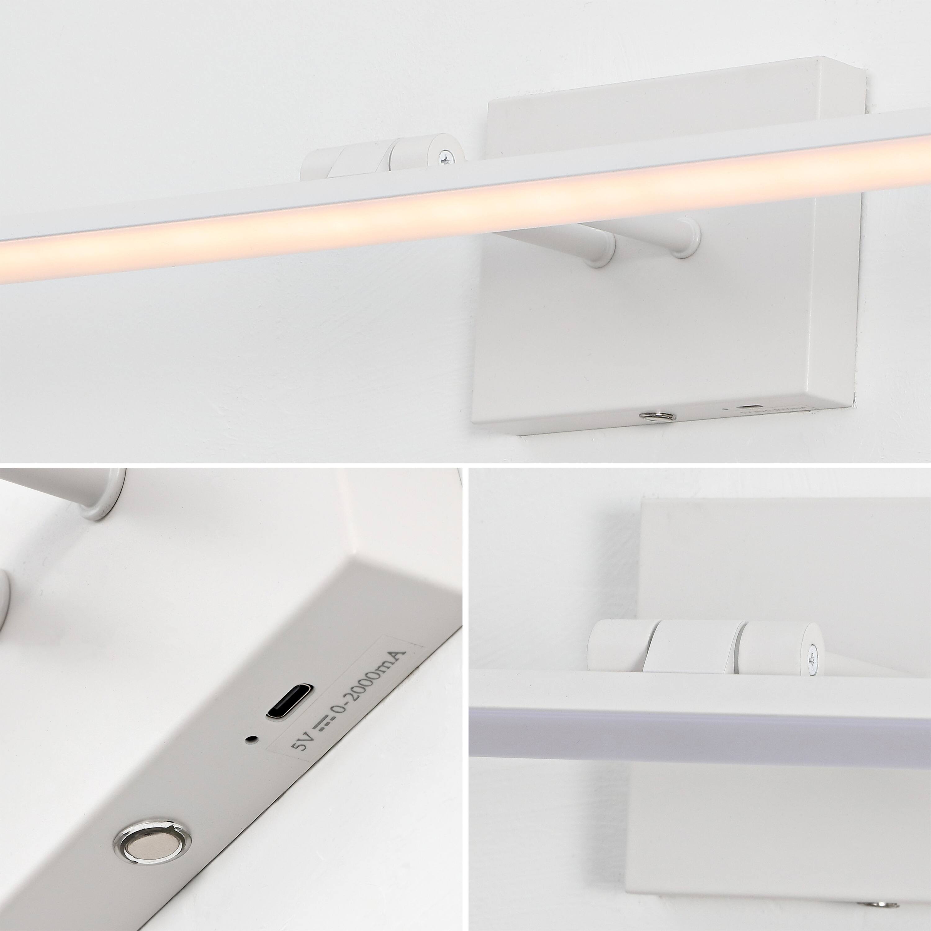Alt View 5. Jonathan Y - Santino 28" Modern Minimalist Swivel Integrated Dimmable LED Rechargeable Picture Light with Touch Sensor, White - White.