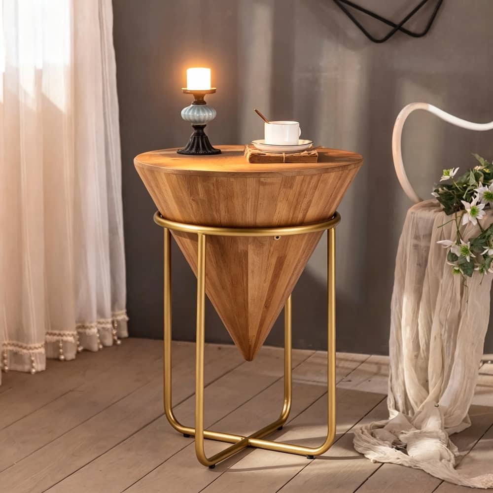 Loheer - Wood and Gold Side Table Round Accent Table Cone Shaped - Brown/Gold price history on PriceWatchPro