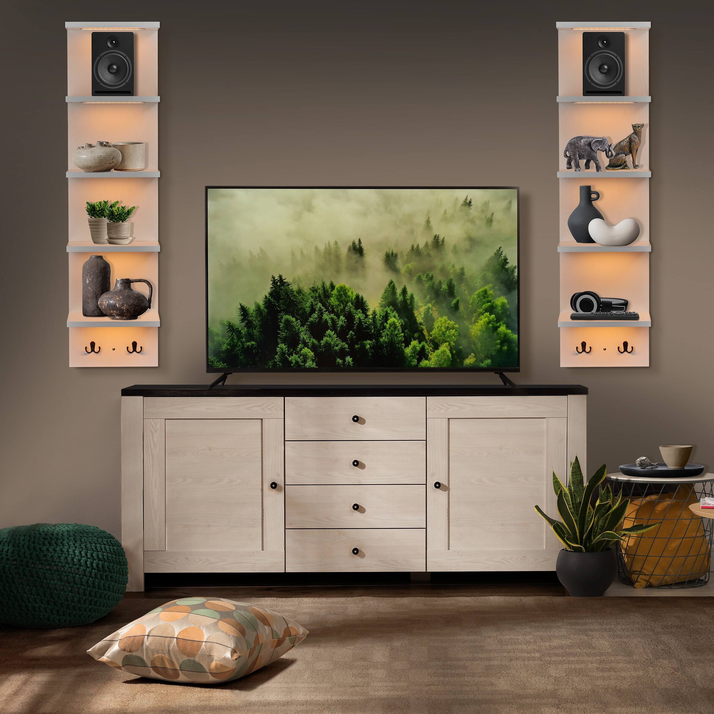 Alt View 2. Sorbus - Sorbus LED Light Display Shelf - Vertical 5 Tier Wall Shelf Unit with 2 Hooks, Column Utility Shelving for Home Décor - White.