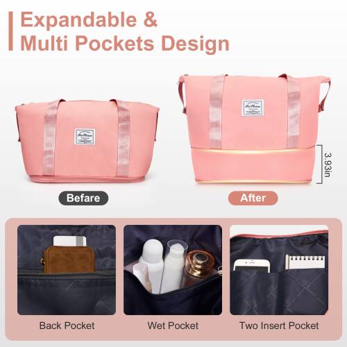 Expandable & Multi Pockets Design

Befare After

3.93in

Back Pocket

Wet Pocket

Two Insert Pocket