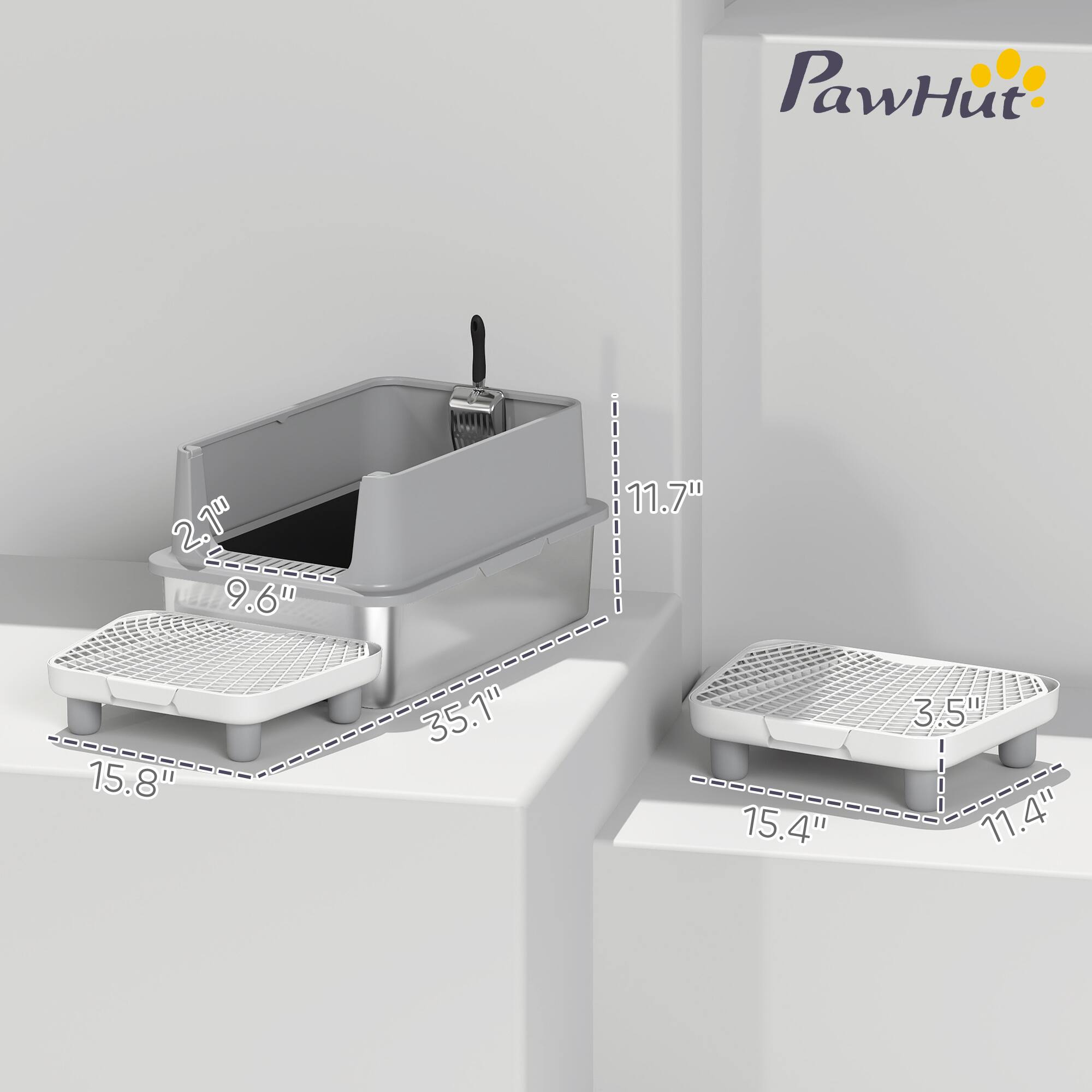 PawHut 2.10 LLCCEKE

- 9.6" (height of the sink)
- 11.7" (depth of the sink)
- 15.8" (width of the sink)
- 35.1" (length of the sink)
- 15.4" (width of the step)
- 11.4" (depth of the step)
- 3.5" (height of the step)