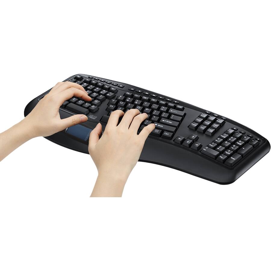 Alt View 2. Adesso - Adesso 2.4GHz Wireless Ergonomic Touchpad Keyboard - Wireless Connectivity - RF - 30 ft - 2.40 GHz - USB Interface - 105 - Black.