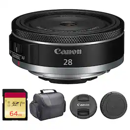 Canon - RF 28mm f/2.8 STM Lens (6128C002) + 64GB Card + Camera Bag - Black