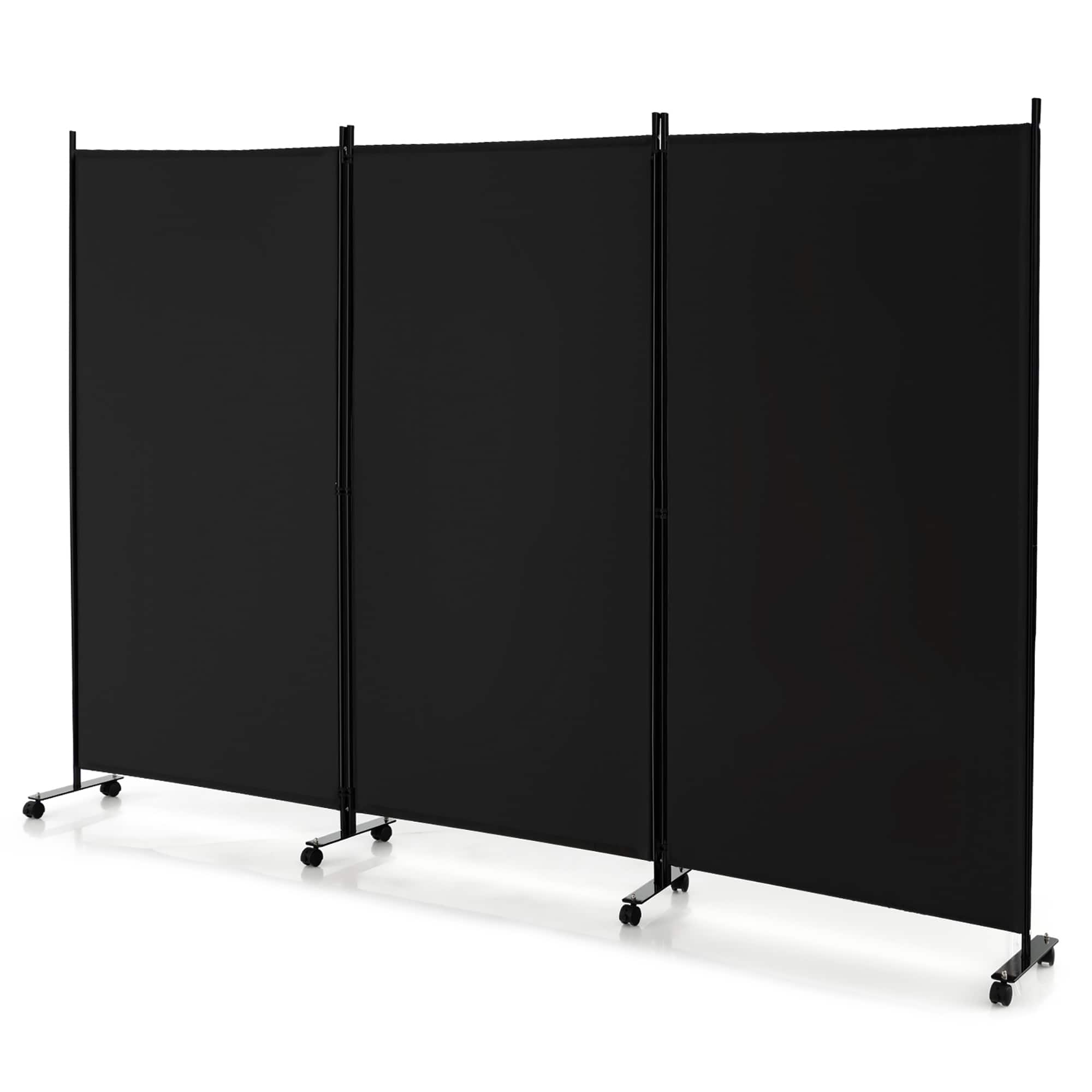 Costway - 3-Panel Folding Room Divider 6Ft Rolling Privacy Screen with Lockable Wheels - Black