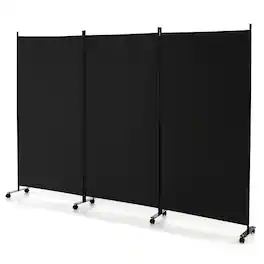 Costway - 3-Panel Folding Room Divider 6Ft Rolling Privacy Screen with Lockable Wheels - Black