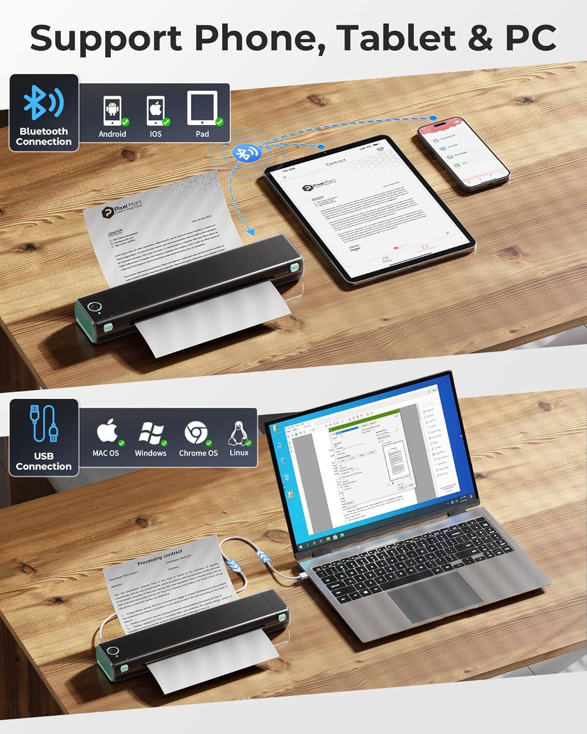 Support Phone, Tablet & PC

Bluetooth Connection
- Android
- iOS
- Pad

USB Connection
- MAC OS
- Windows
- Chrome OS
- Linux