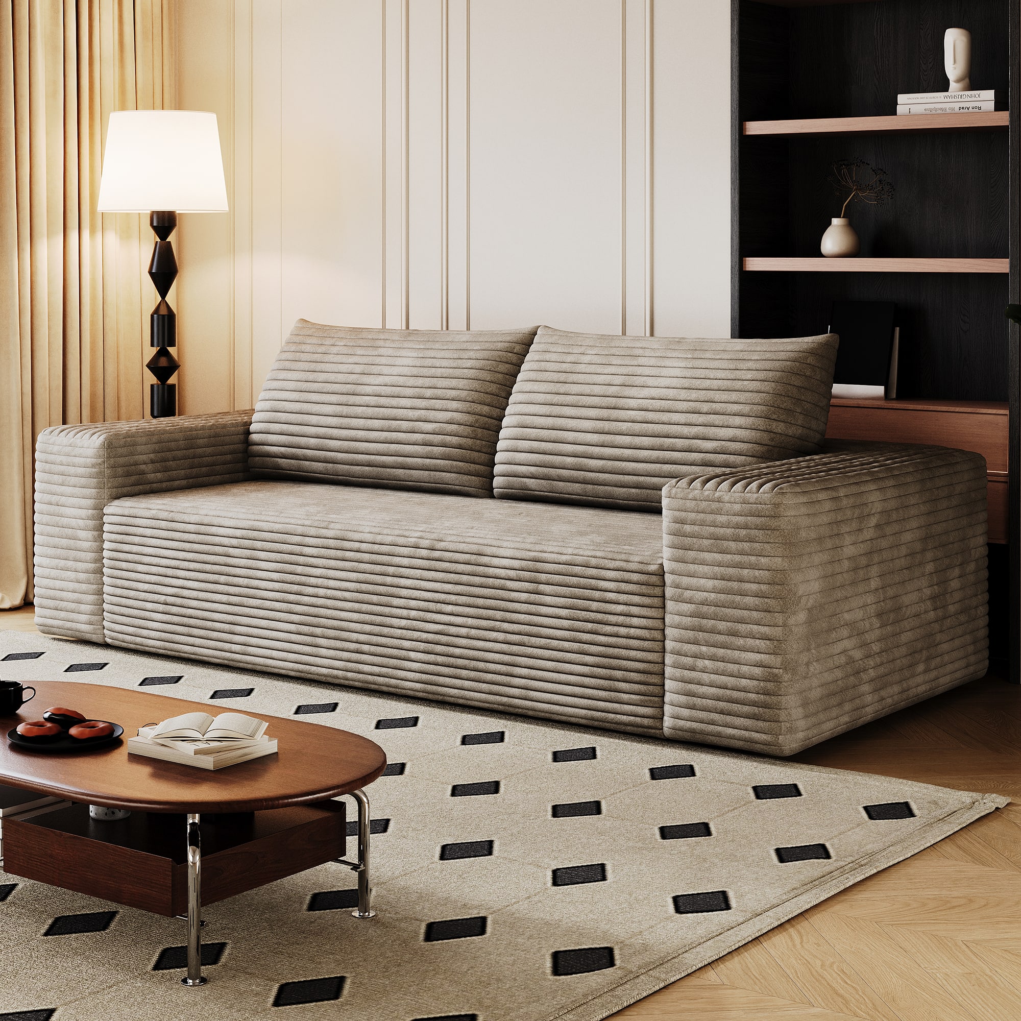 Meqiodas - Setaser Sofa,Corduroy Fabric, Deep Seat Couches, Comfy Loveseat Sofa, No Assembly, for Living room, Bedroom, Apartment - Camel