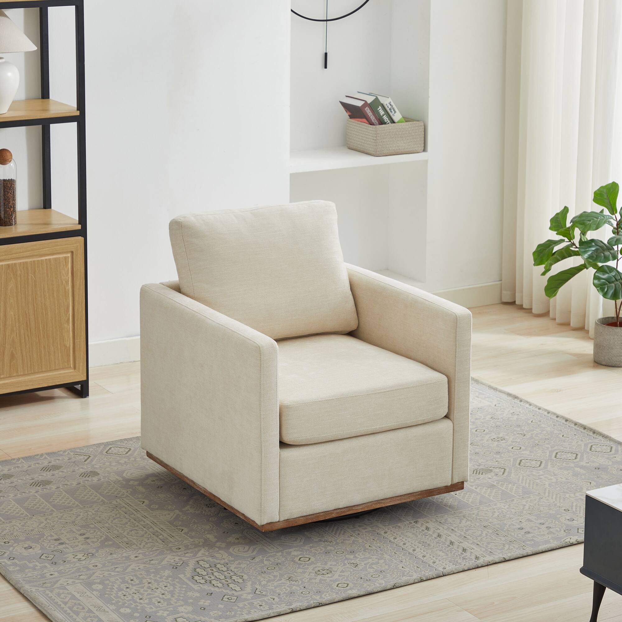 Angle. GOODSILO - Modern Square Swivel Accent Chair with 360-Degree Rotation for Living Room and Bedroom - Beige.