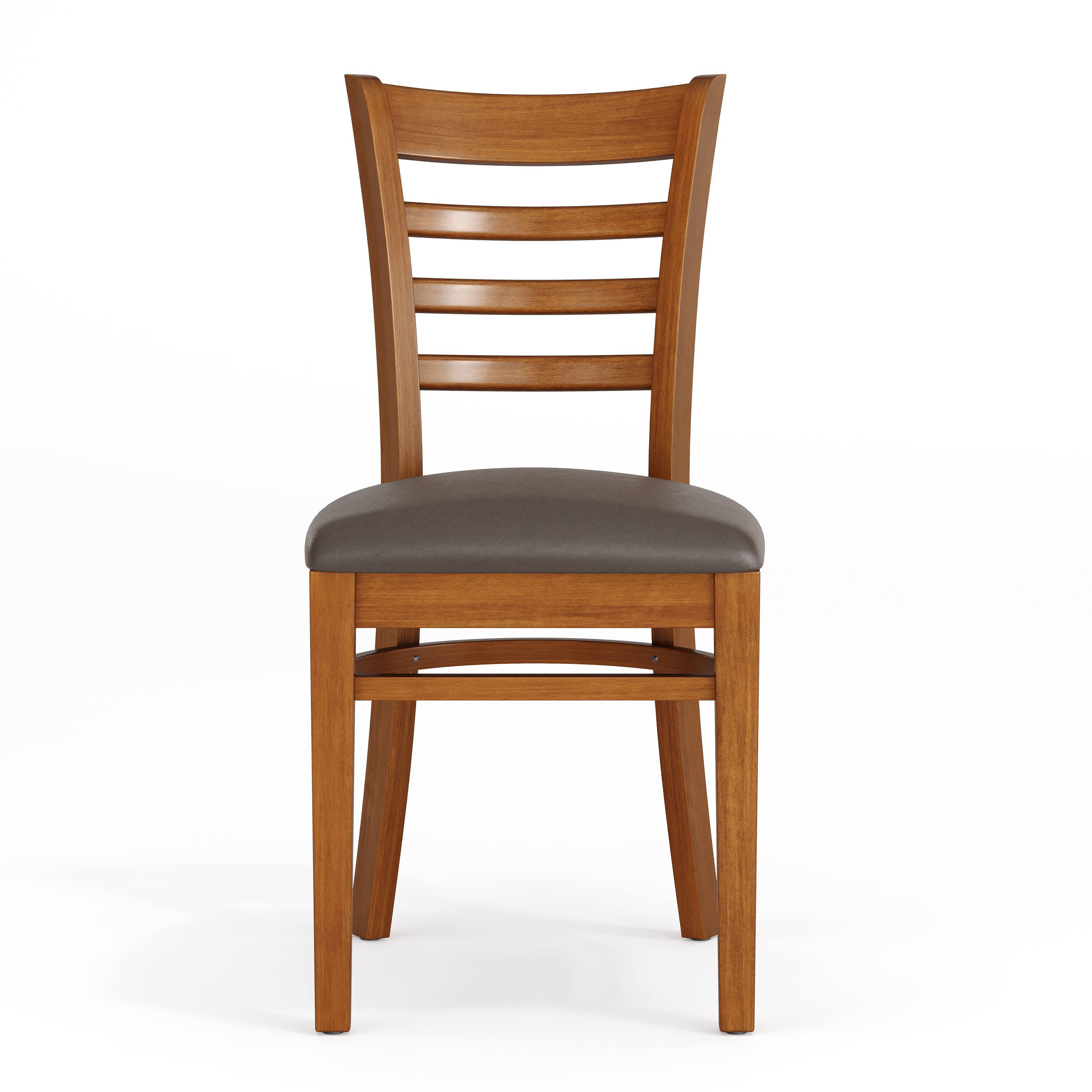 Alt View 9. Emma + Oliver - Ladder Back Wooden Restaurant Dining Chair - Mocha Vinyl Seat/Cherry Wood Frame.