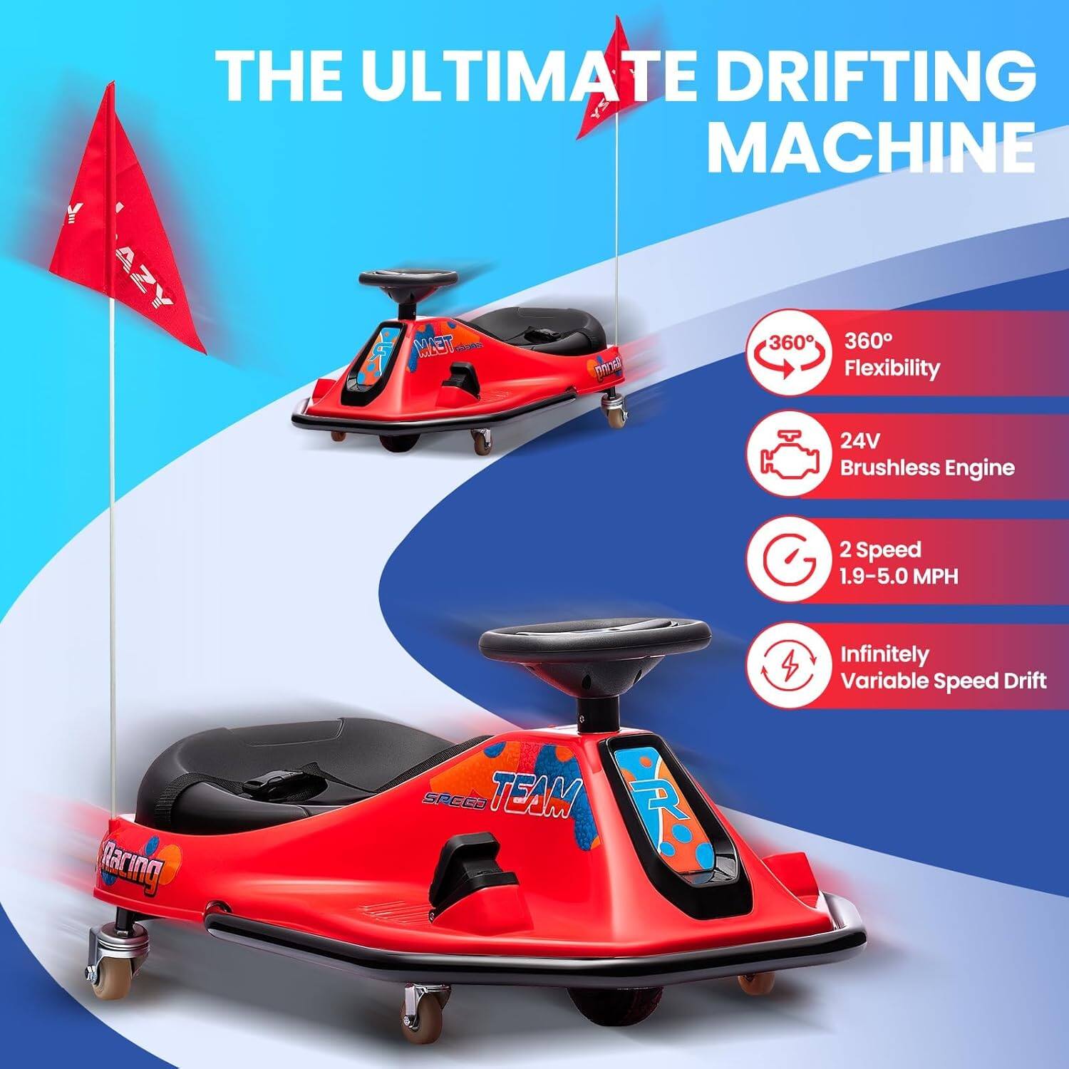 GARVEE 24V Electric Drift Kart for Kids, 360° Spinning Ride On Car