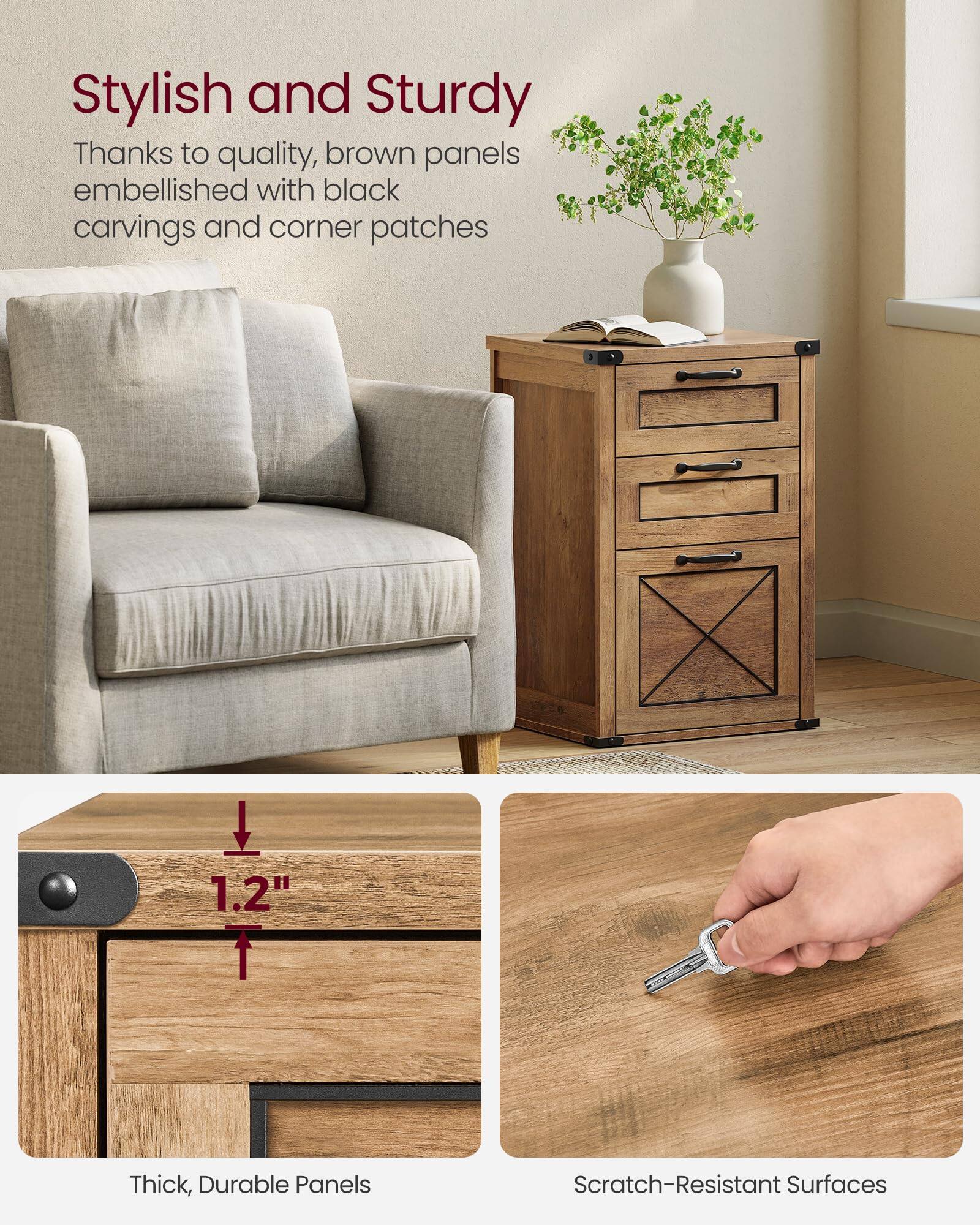 Stylish and Sturdy  
Thanks to quality, brown panels embellished with black carvings and corner patches  

1.2" Thick, Durable Panels  

Scratch-Resistant Surfaces