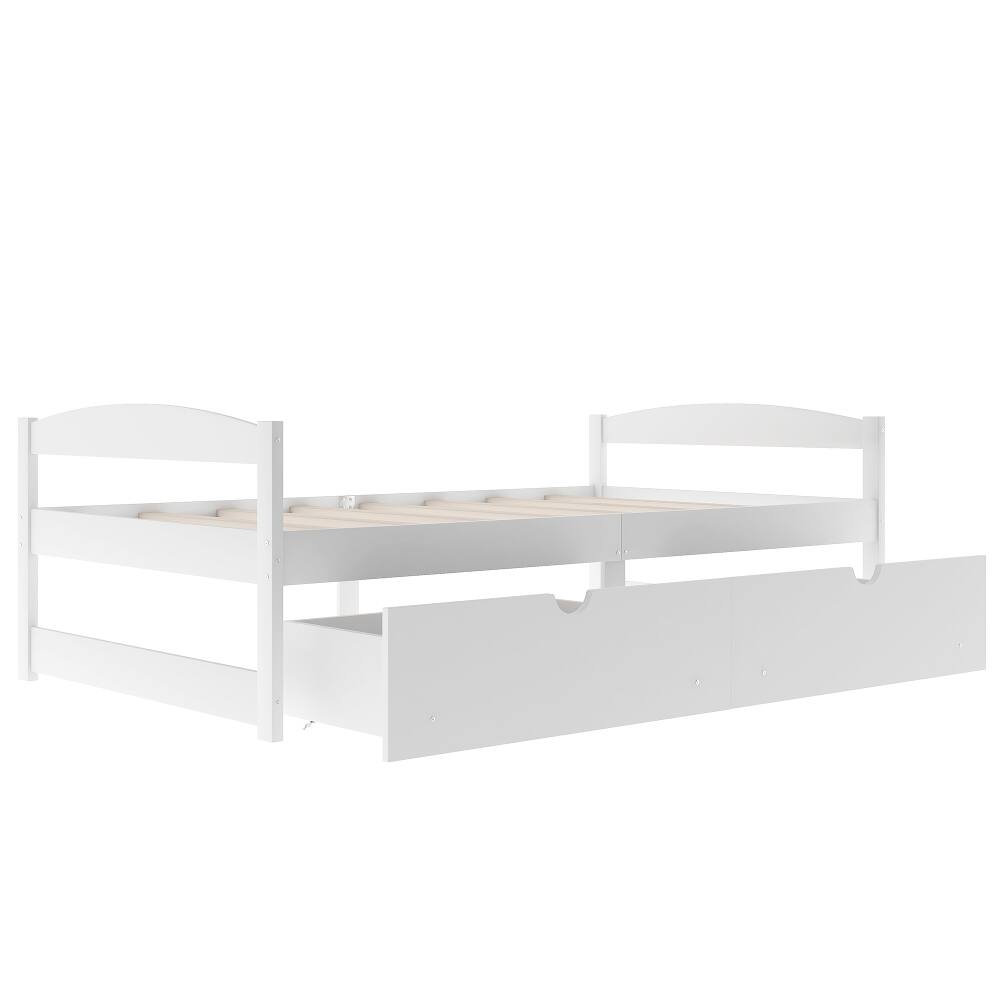 Alt View 7. Loheer - Loheer Twin Platform Bed White Pine Wood with 2 Storage Drawers - White.