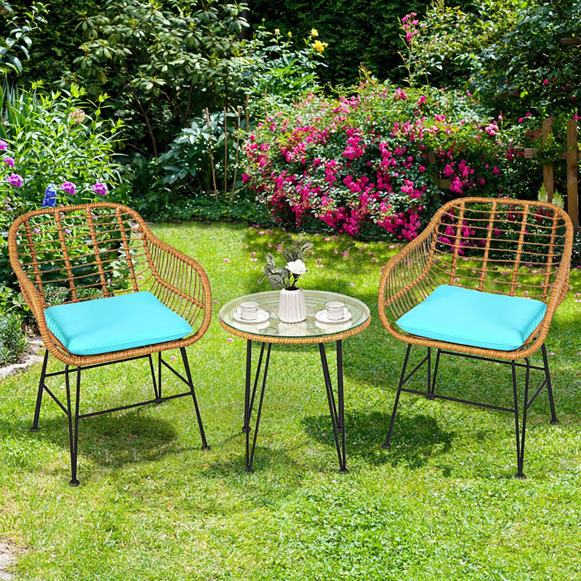 Alt View 1. Boyel Living - 3 Pieces Rattan Furniture Set with Cushioned Chair Table - Turquoise.