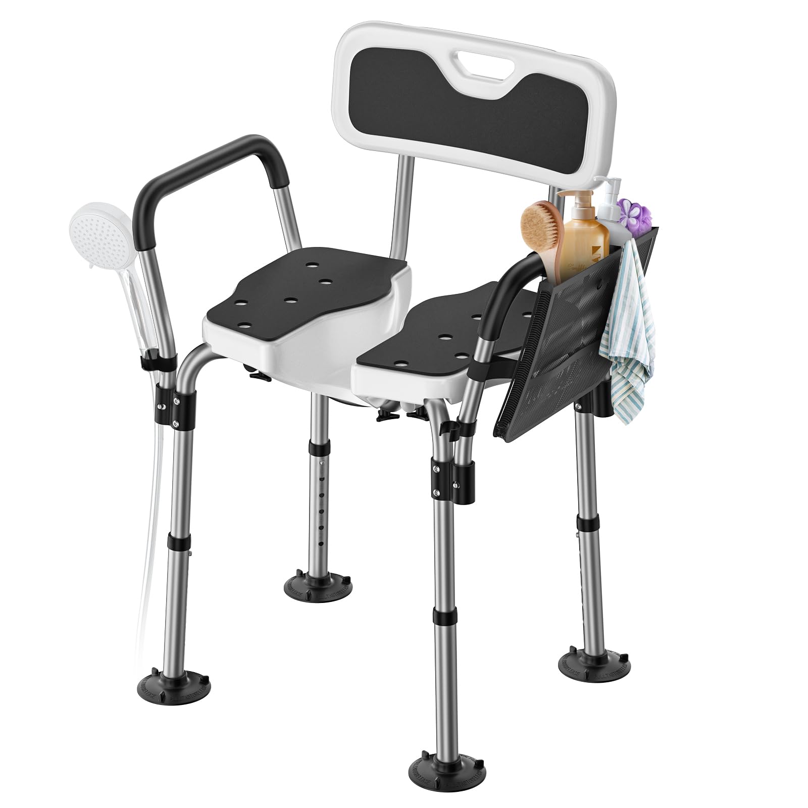 Alt View 6. JETRANSPORT - Shower Chair For Inside 400 Lbs And With U Shaped Seat Padded Arms Adjustable Height Bathtub Bathroom - Default.