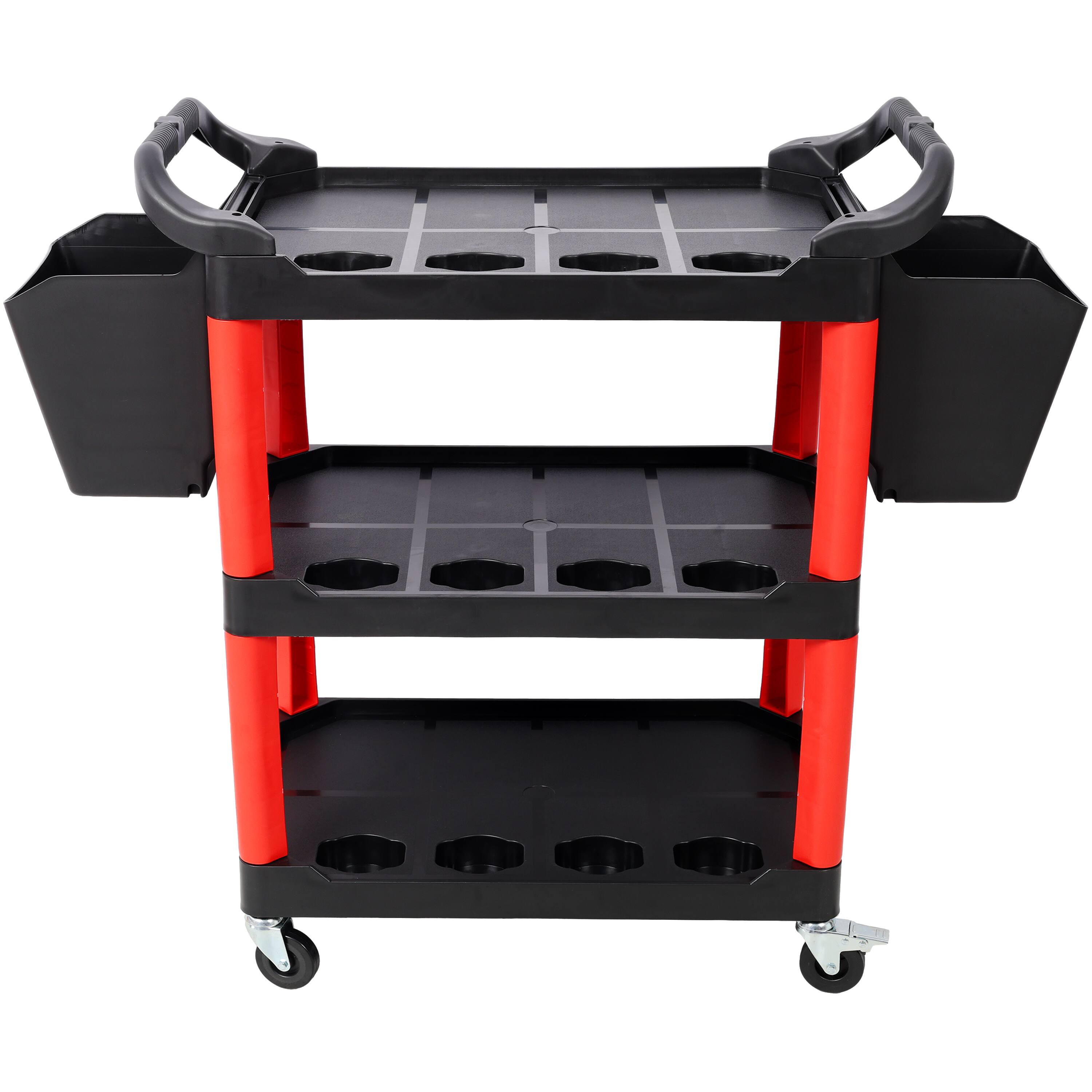 Angle. ELEMENT ACE - 3-Tier Rolling Auto Detailing Cart with Wheels & Bucket Set - Black+Red.