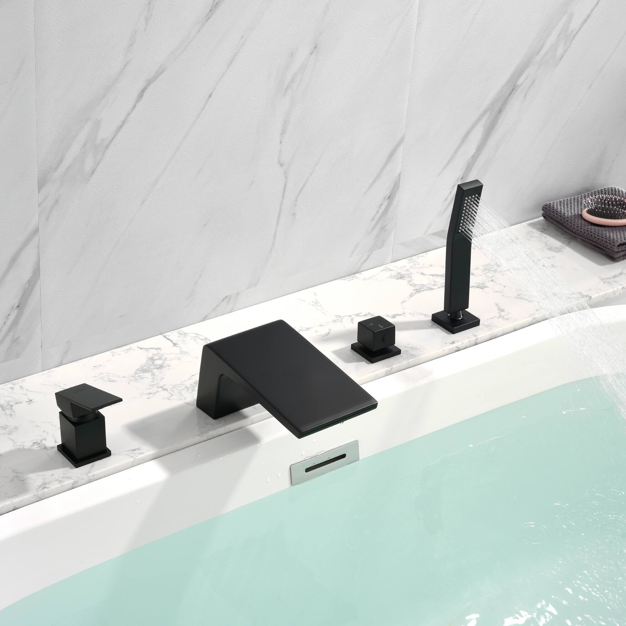Alt View 10. Boyel Living - Single-Handle Tub Deck Mount Roman Tub Faucet with Hand Shower and Water Suply Hose in Matte Black - Matte Black.