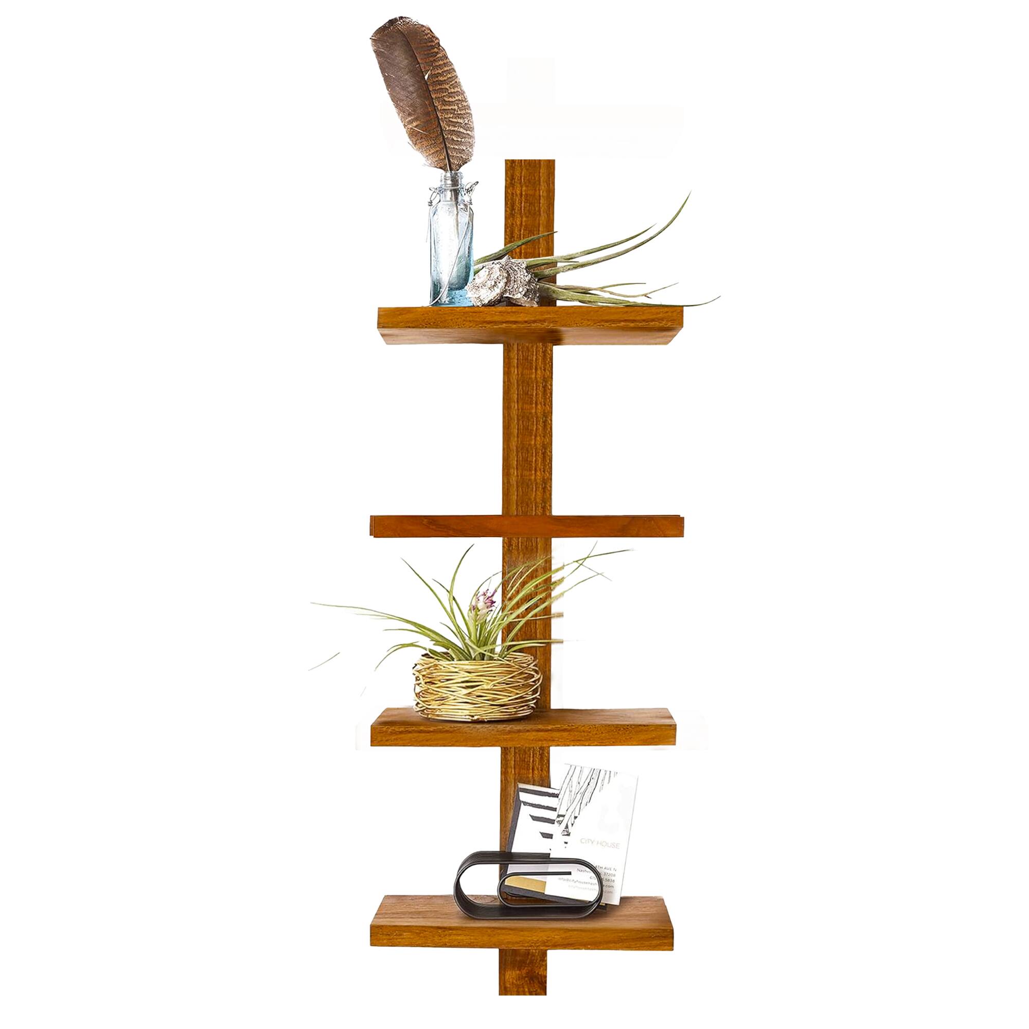 Alt View 5. texxture - texxture 4 Shelf Floating Wall Shelves Column Shelving, Takara Small, Teak Wood - Natural.