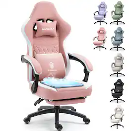 Dowinx - Gaming Chair with Pocket Spring Cushion, Breathable Fabric Computer Chair with Gel Pad, Reclining Office Chair - Pink