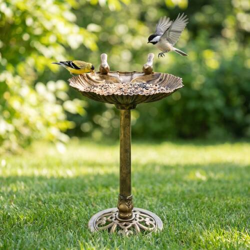 Alt View 9. Winado - 32in Resin Bird Bath Freestanding with Leaf-Shaped, Solar Fountain, Removable Bowl for Outdoor Patio Garden Decoration - Bronze-1.4W.