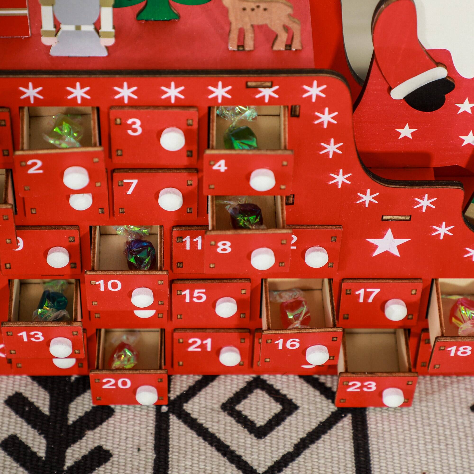 Alt View 8. Homcom - Wooden Advent Calendar with 24 Drawers, Reusable Christmas Countdown Gift Kids Adults - Red.