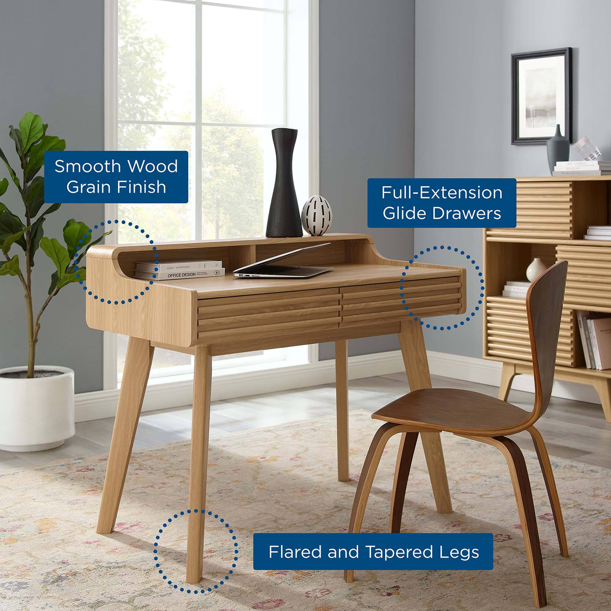 Smooth Wood Grain Finish  
Full-Extension Glide Drawers  
Flared and Tapered Legs