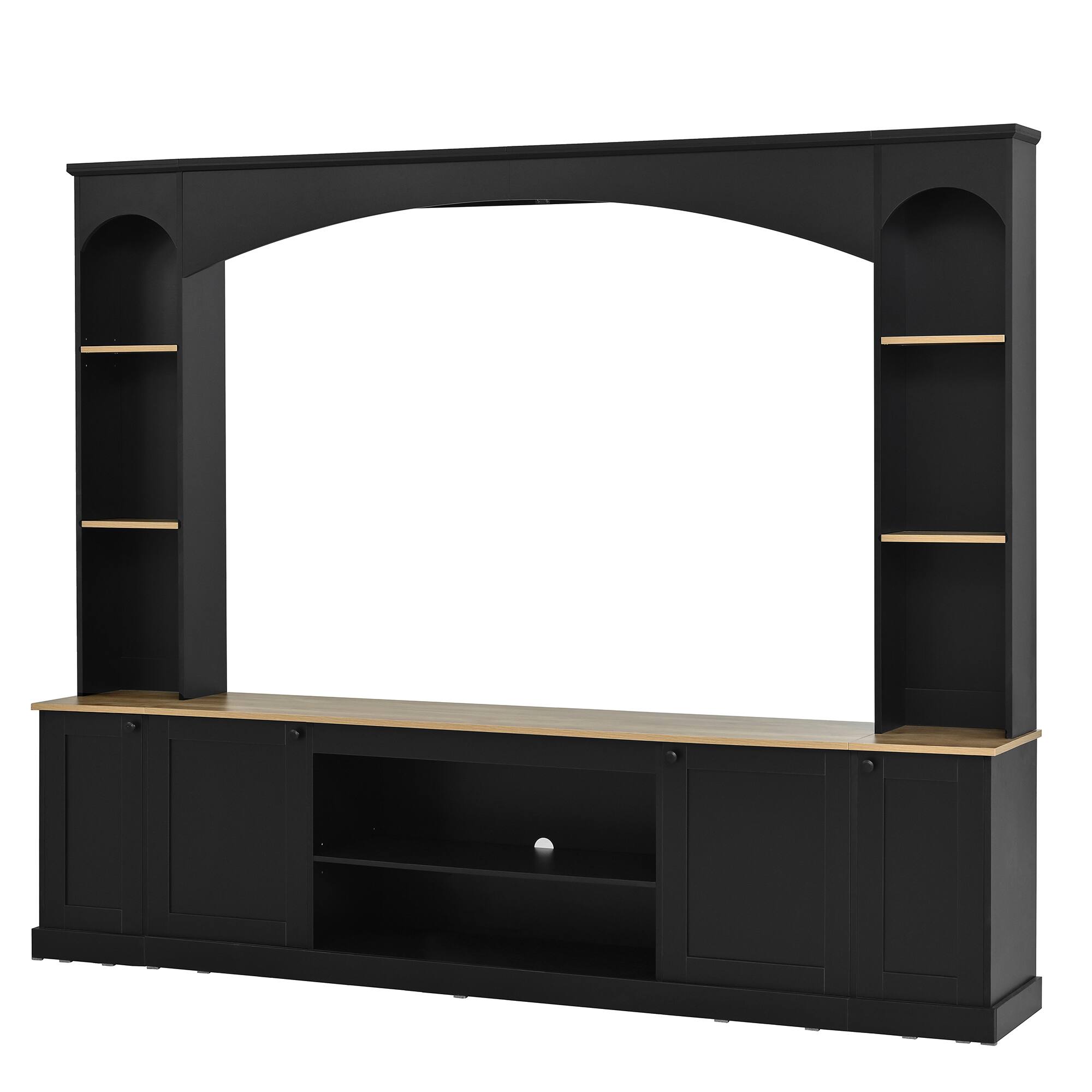 Alt View 5. CheryLife - 91 in. Black Modern Arched Entertainment Center Wall Unit with Bookshelf for TVs Up to 70" - Black.