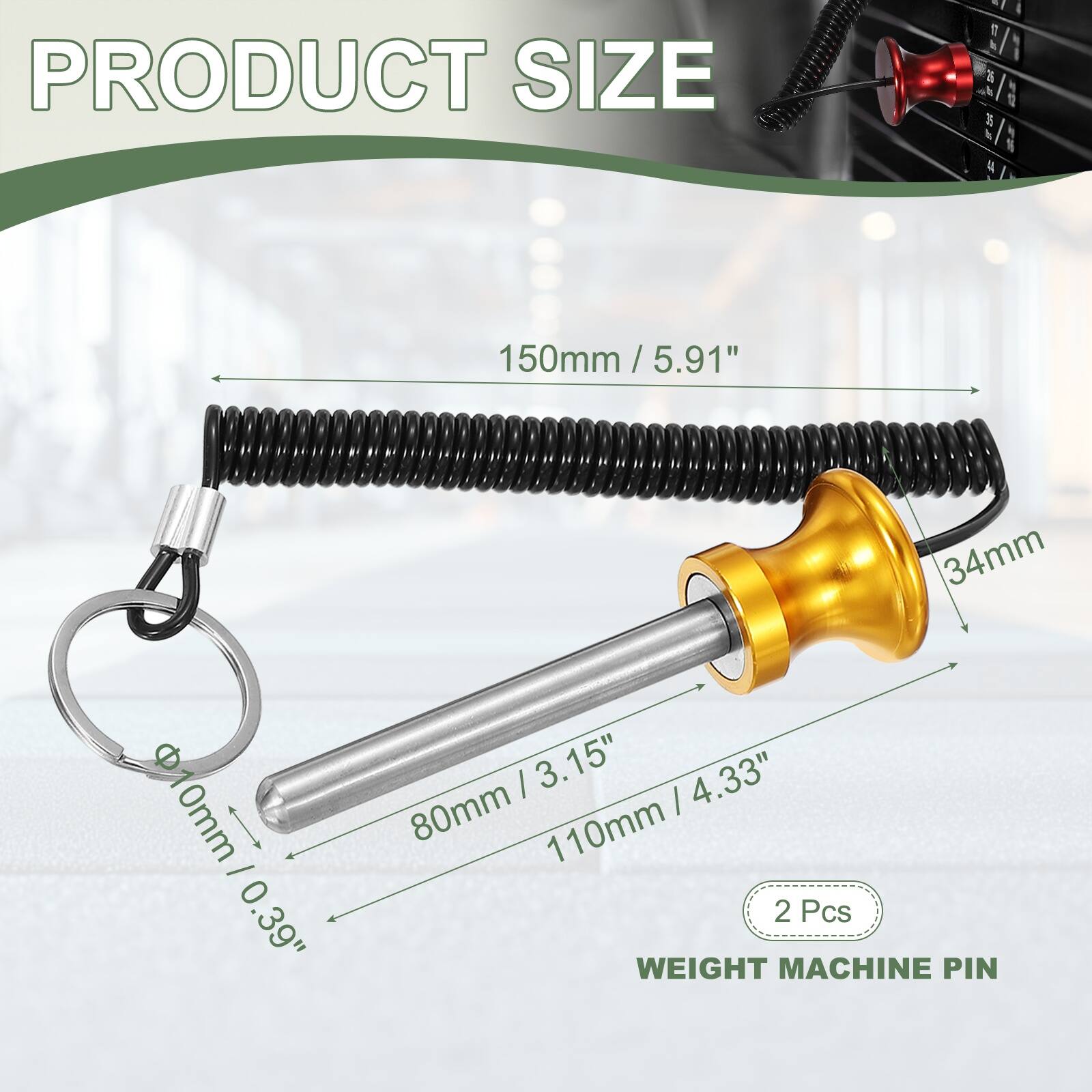 PRODUCT SIZE

150mm / 5.91"  
34mm  
Ø10mm / 0.39"  
80mm / 3.15"  
110mm / 4.33"  

2 Pcs  

WEIGHT MACHINE PIN