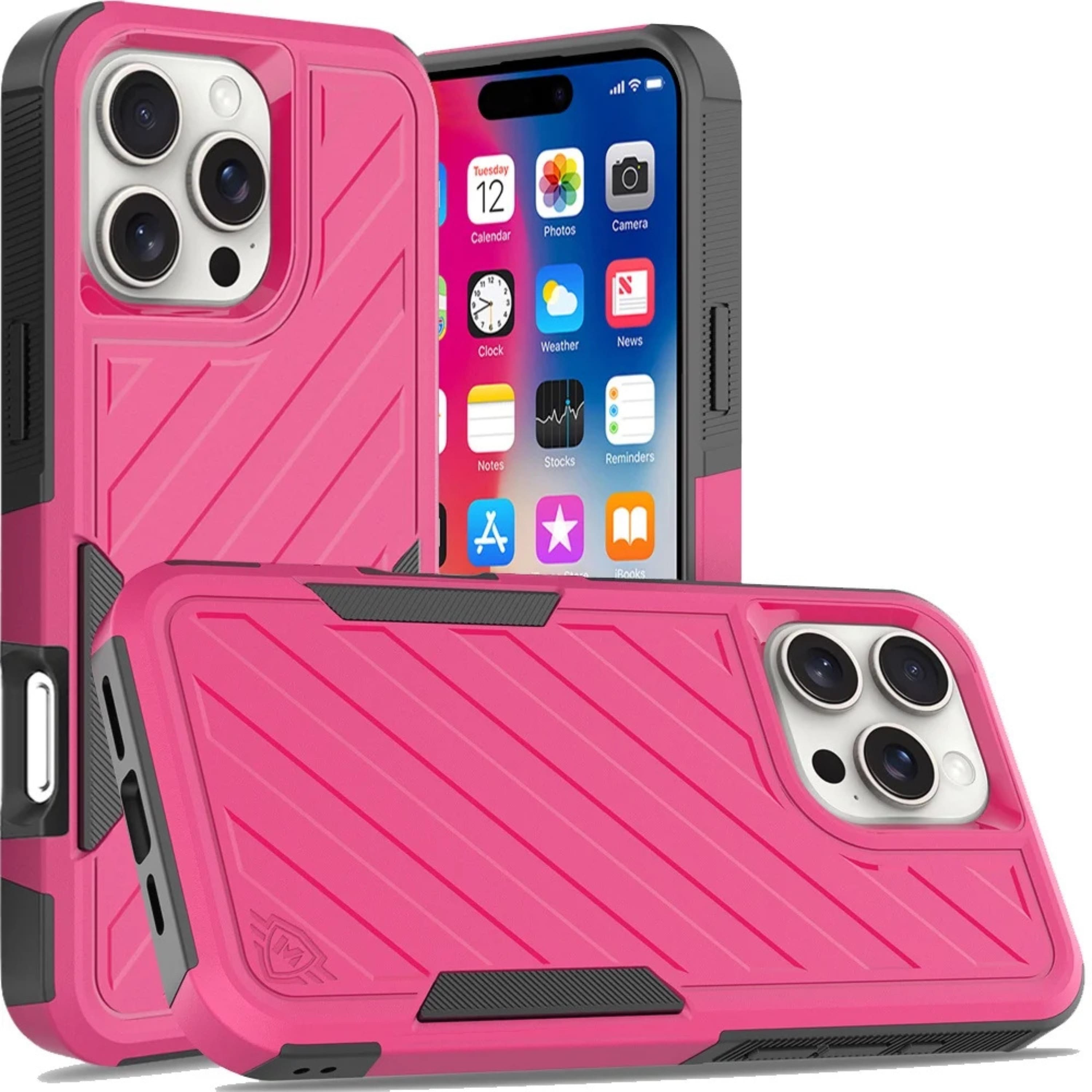 Kitcheniva - Dual Layer Shockproof Rugged Case With Tempered Glass For iPhone 16 Pro 6.3 Inch - Hot Pink price history on PriceWatchPro